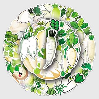 50 Pcs White Radish Stickers - Cute Kawaii Style Vegetable Decals for Journal, Kitchen, Laptop - Unique Funny Foodie Sticker Pack(White Radish)