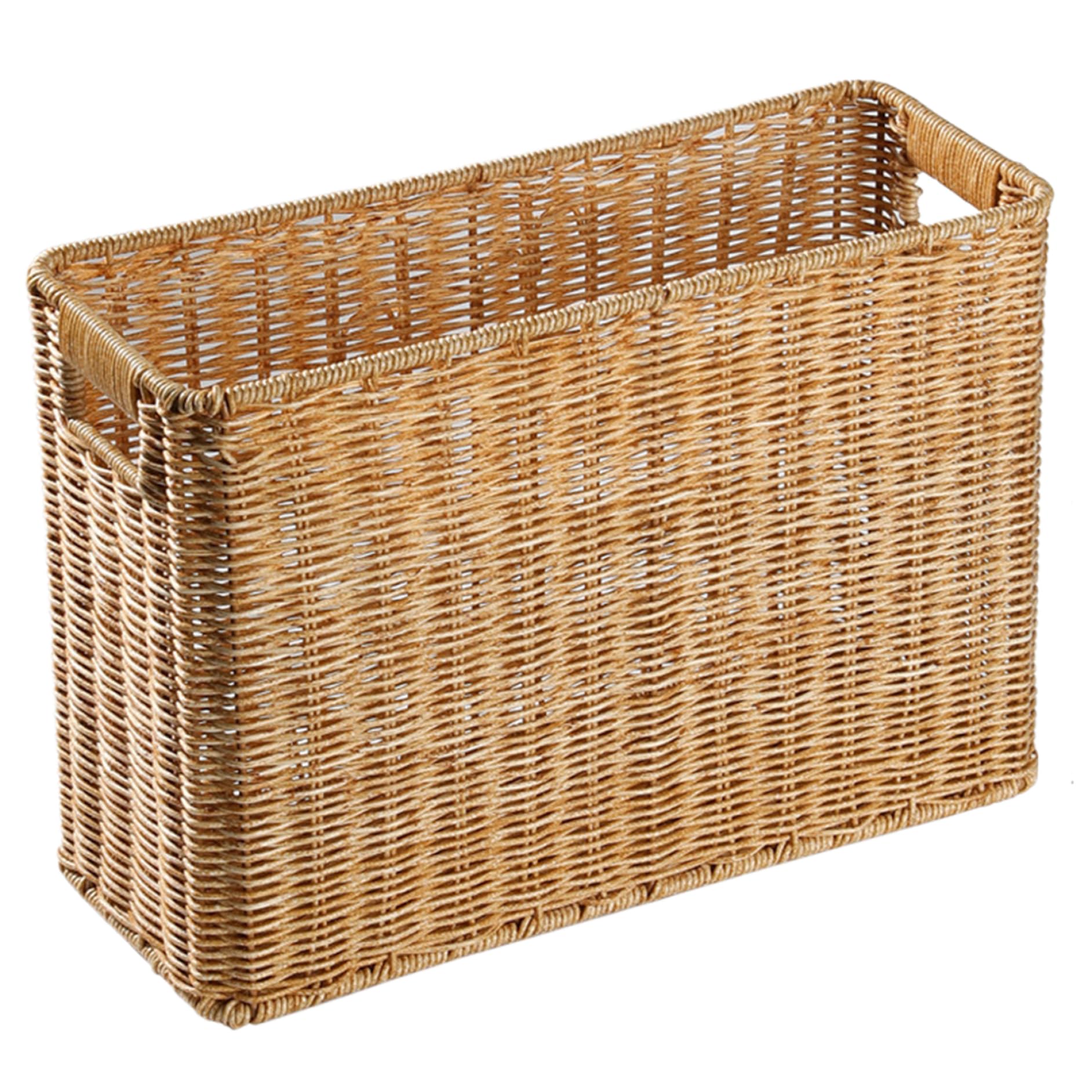 Panier de Rangement en Osier Panier de Magazine 15x10.2x5.9 Rack Magazine rotin tissé avec poignées Rangement rectangulaire pour journaux Bouteilles