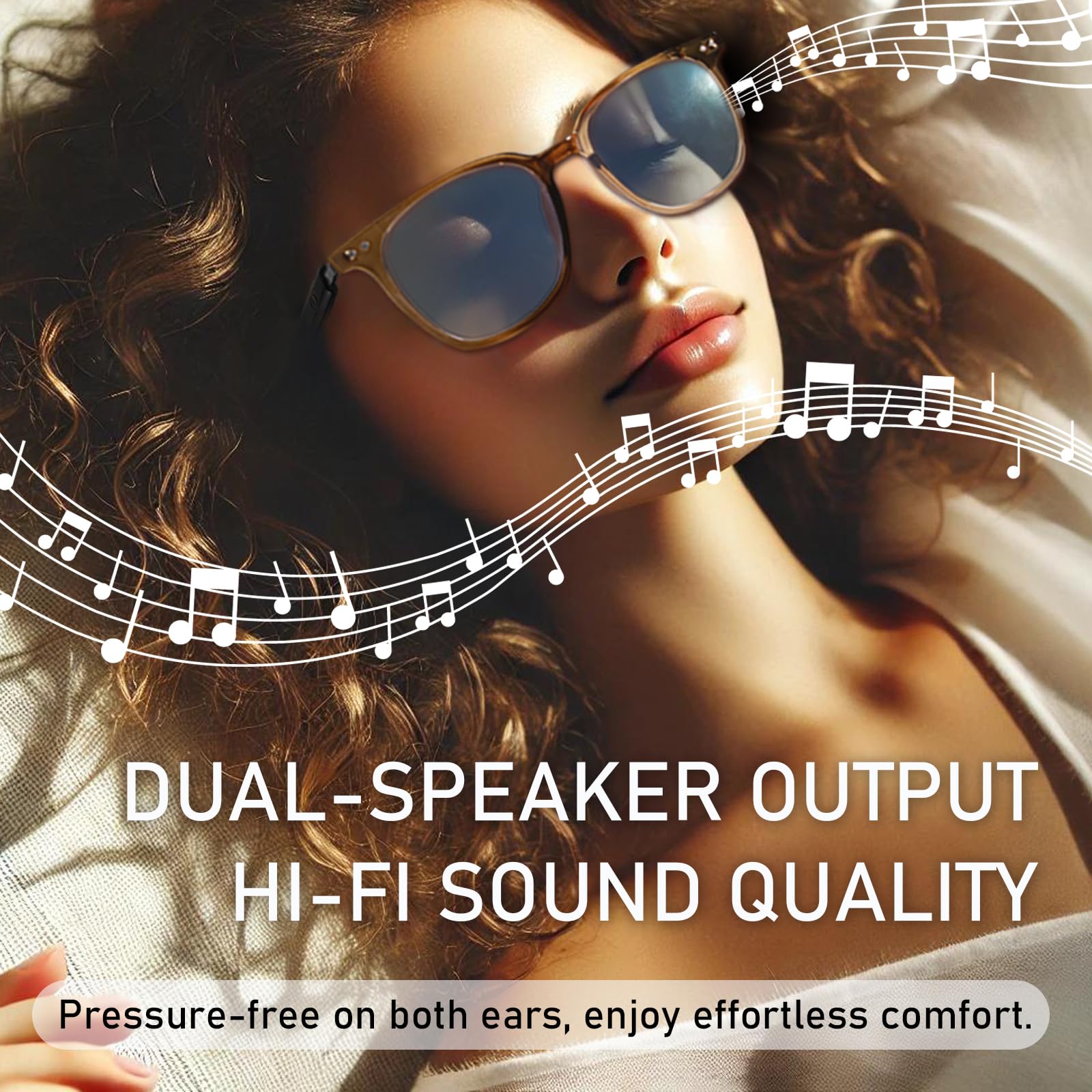 Casque intelligent sans fil - Lunettes de soleil audio intelligentes pour homme et femme - Avec microphone, haut-parleur - Verres polarisés - Fonction audio avec écouteurs ouverts