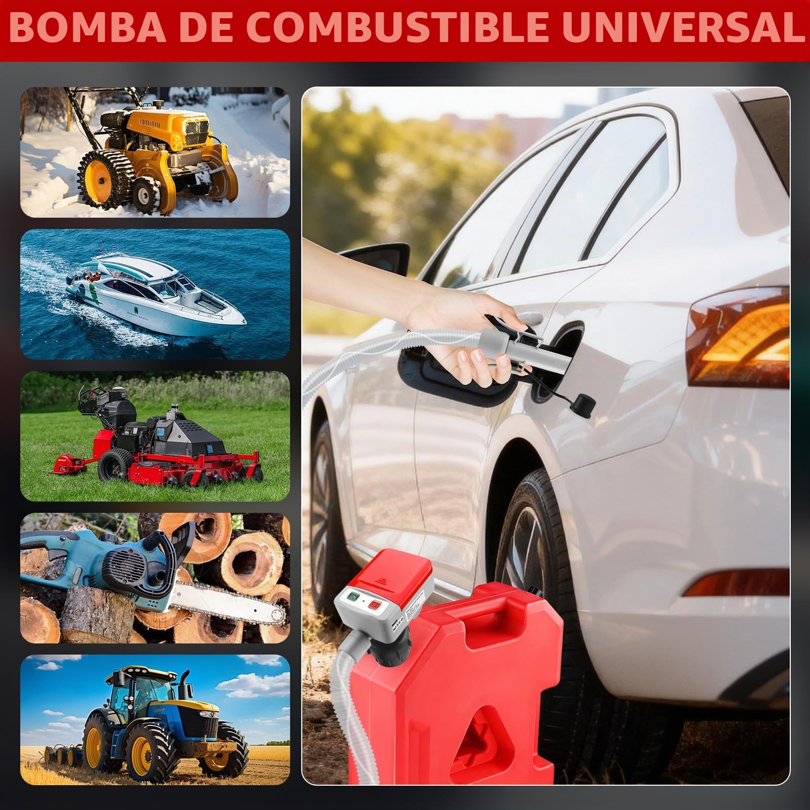 Bomba de Transferencia de Combustible con Sensor de Parada Automática Bomba de Combustible Eléctrica 12 V con USB-C para Transferencia de Gasolina Diésel (12 L/min) para Coche Autocaravana Generador