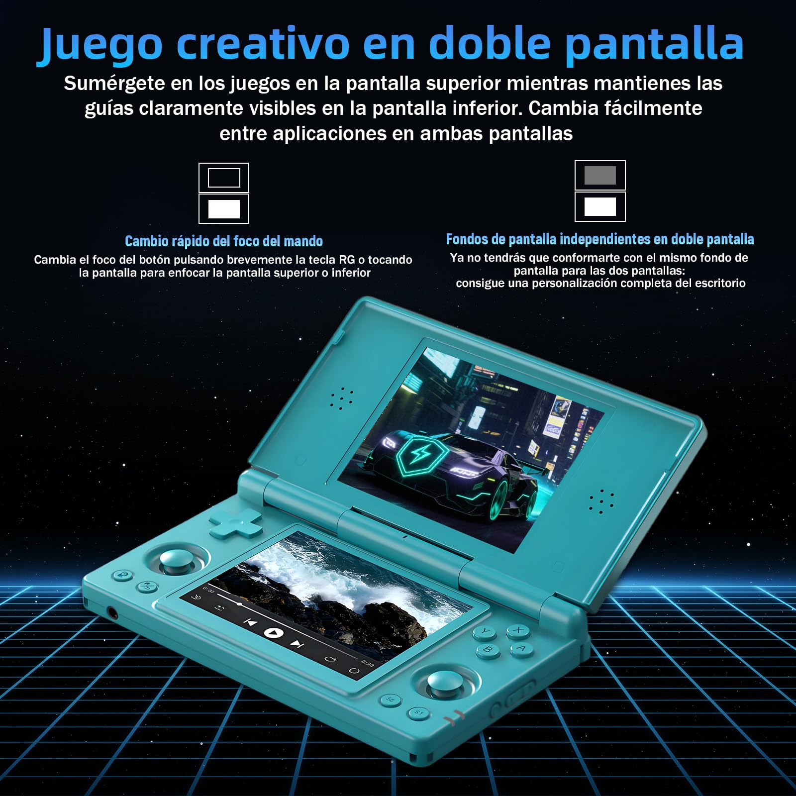 RG DS Android 14 Consola Portátil Retro con Función IA, Emulador Portátil con 25+ Emuladores, Pantalla IPS OCA de 4,0 Pulgadas, WiFi Bluetooth Salida TV HD, Lápiz Óptico (Sin Tarjeta, Azul)