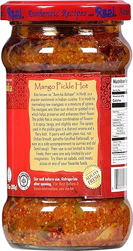 Miniatura 7 de Rani Mango Pickle HOT (Achar, condimento indio picante) Tarro de vidrio de 10.5 oz (300 g)  Vegano  Sin gluten  Sin OMG  Sin colores  Condimento