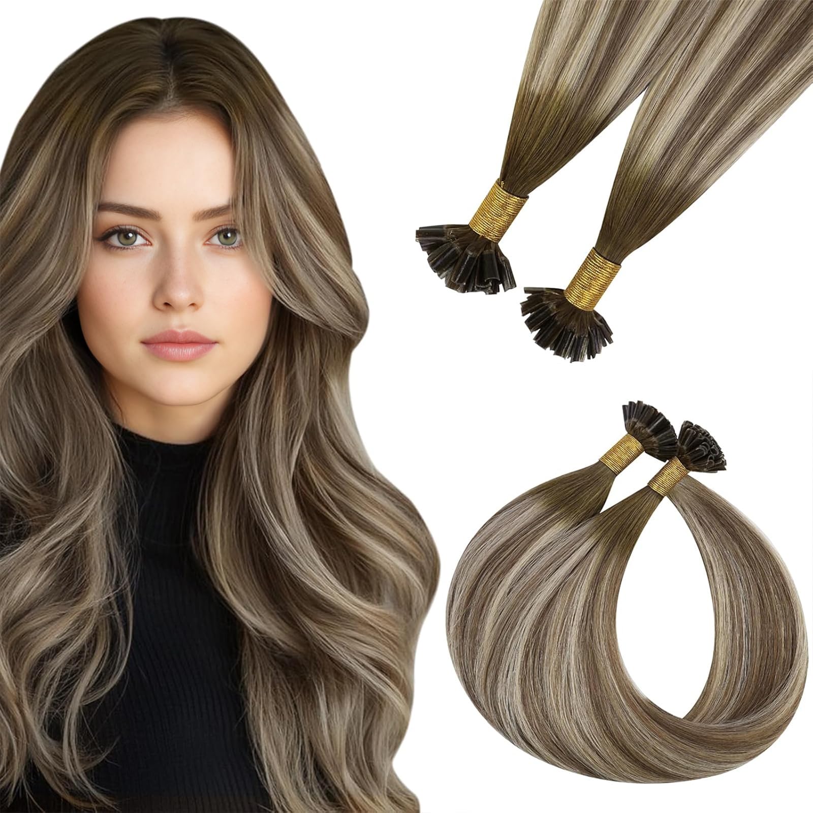 Easyouth U Tip Hair Extensions Brown Keratin Tip Hair Extensions Real Human Hair Darkest Brown Keratin Hair Extension Human Hair with Natural Texture 18Inch 50G 1G/S — view 19