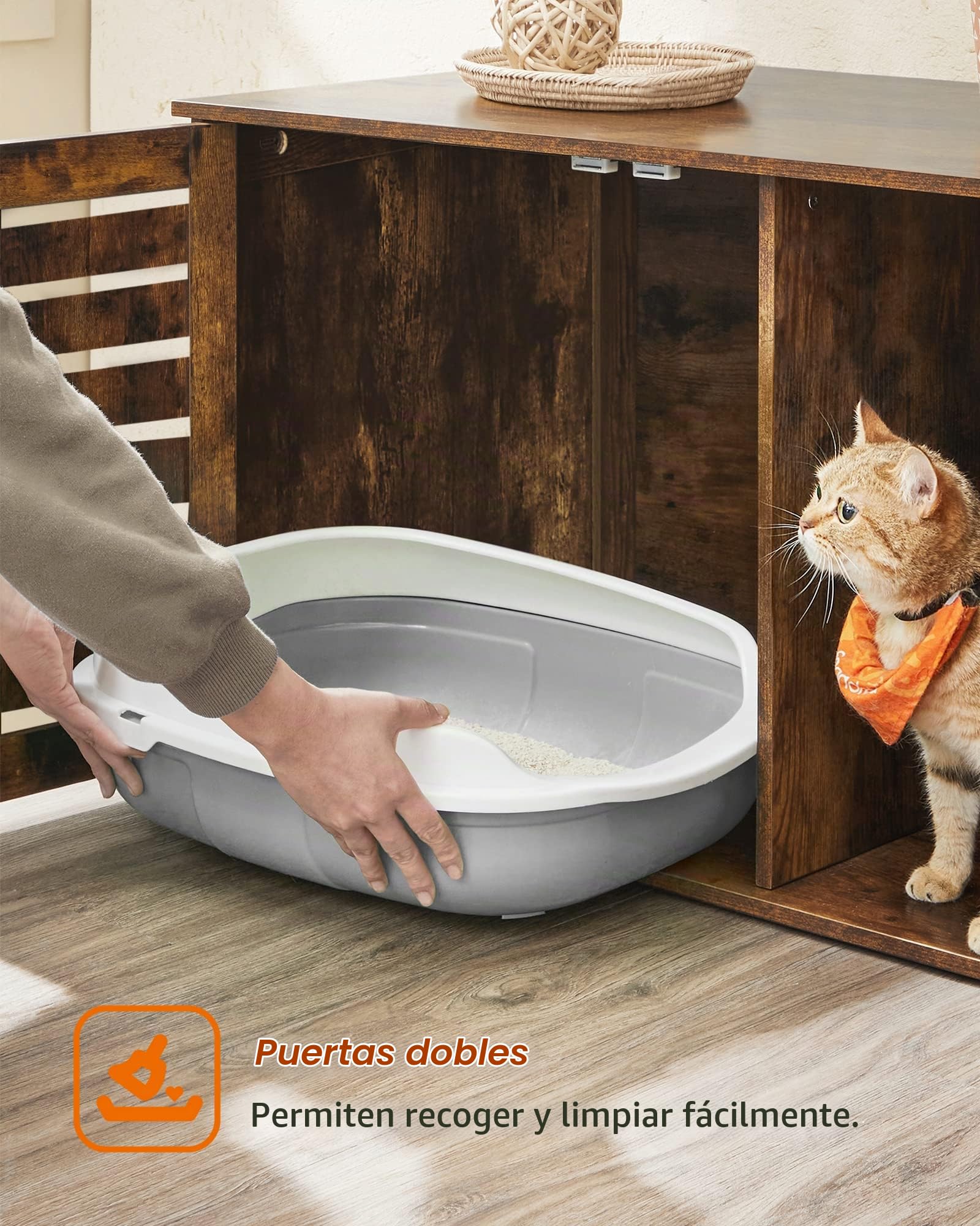 FEANDREA Mueble Arenero para Gatos, Marrón Rústico PCL003X01