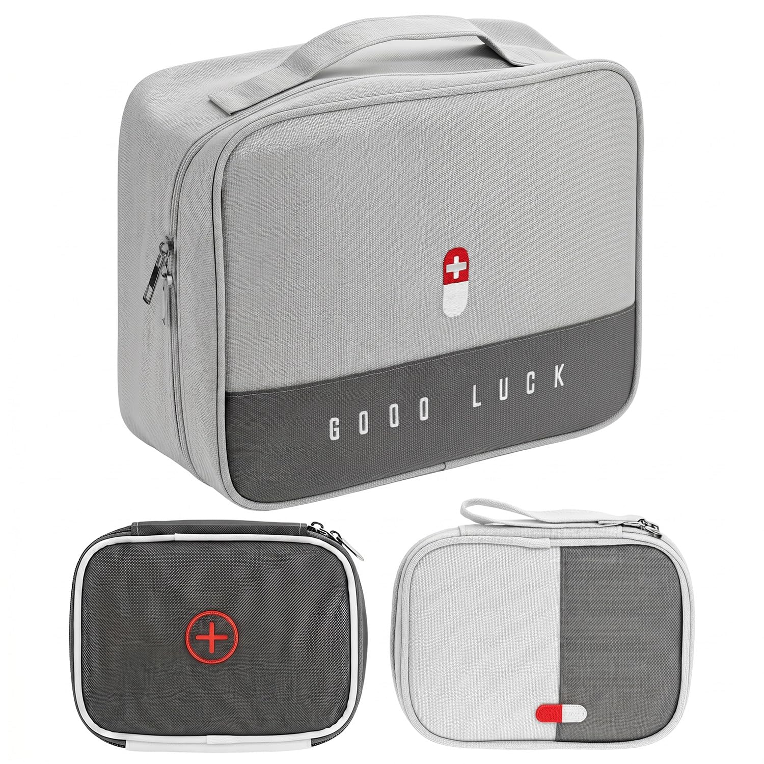 QWORK® 3 Piezas Bolsas para Medicinas, Gris Organizador de Primeros Auxilios Impermeable Vacío de Tela Oxford, para Casa, Viajes y Coche