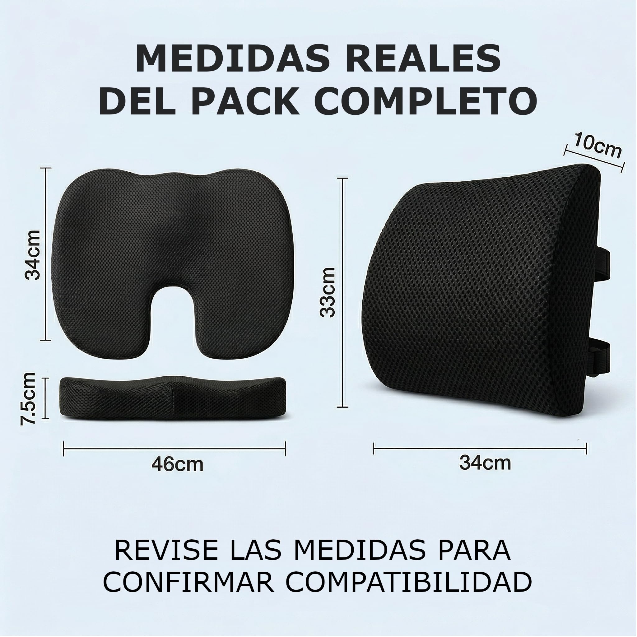 Cojin Antiescaras + Cojin Lumbar Silla Oficina, Silla de Ruedas y Coche – Viscoelástico – Cojin Coxis – Cojines Antiescaras con Funda Lavable – Cojin Silla Oficina - Cojin Lumbar Coche