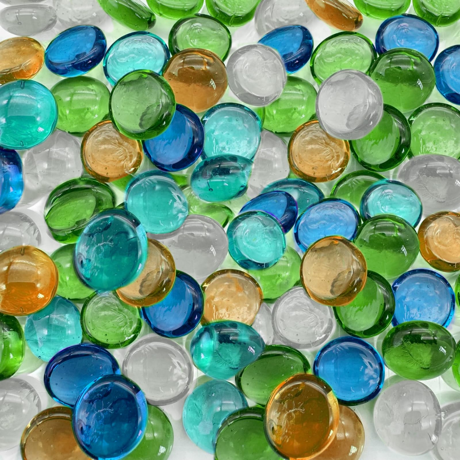 200PCS Glass Pebbles, Mixed Color Flat Marble Beads