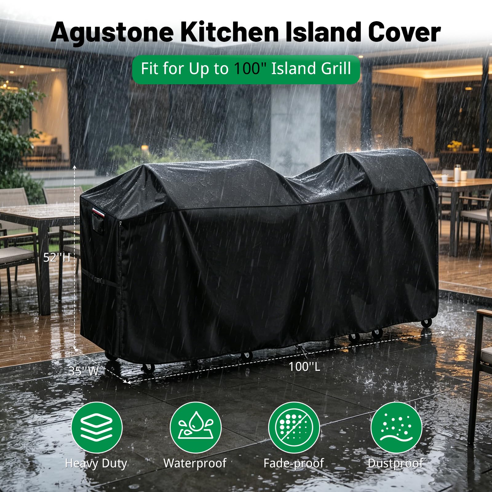 Cubierta para parrilla de exterior de 254 cm, resistente al agua, para isla de barbacoa, se adapta a 254 cm de largo x 89 cm de ancho x 132 cm de alto, protección para islas de cocina al aire libre