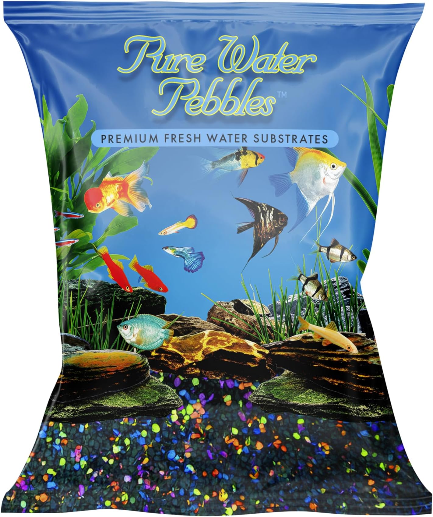 Pure Water Pebbles Lasernite Glo Aquarium Gravel - 5 lbs - Non-Toxic, Colorfast, Vibrant Substrate for Aquariums, Terrariums, Ponds & Crafts