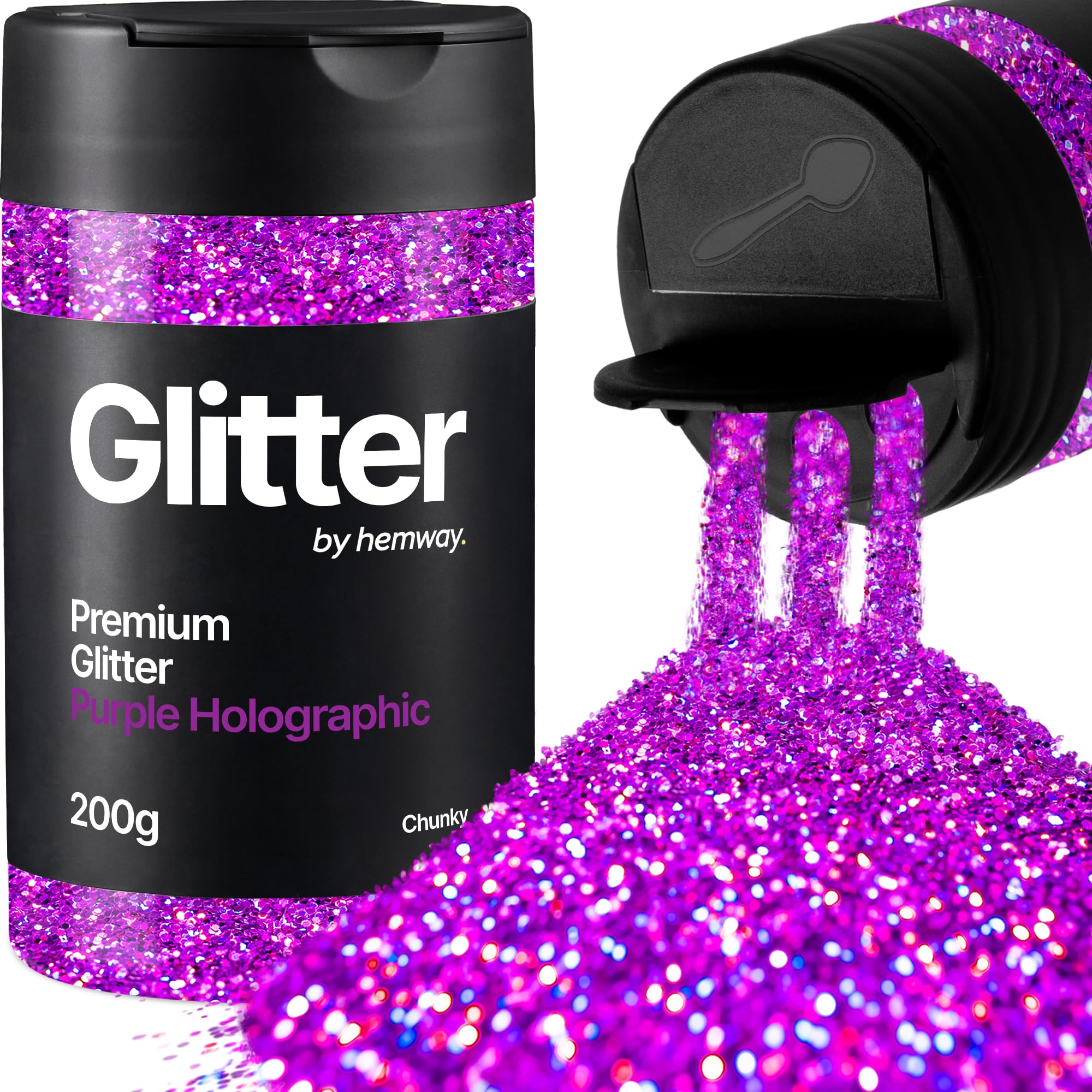 Hemway Purple Holographic Glitter Shaker, 200g Chunky Glitter for Crafts Metallic Flake Sequins for Resin & Epoxy Crafts for Decorating, Halloween, Christmas, Nail, Face, Art