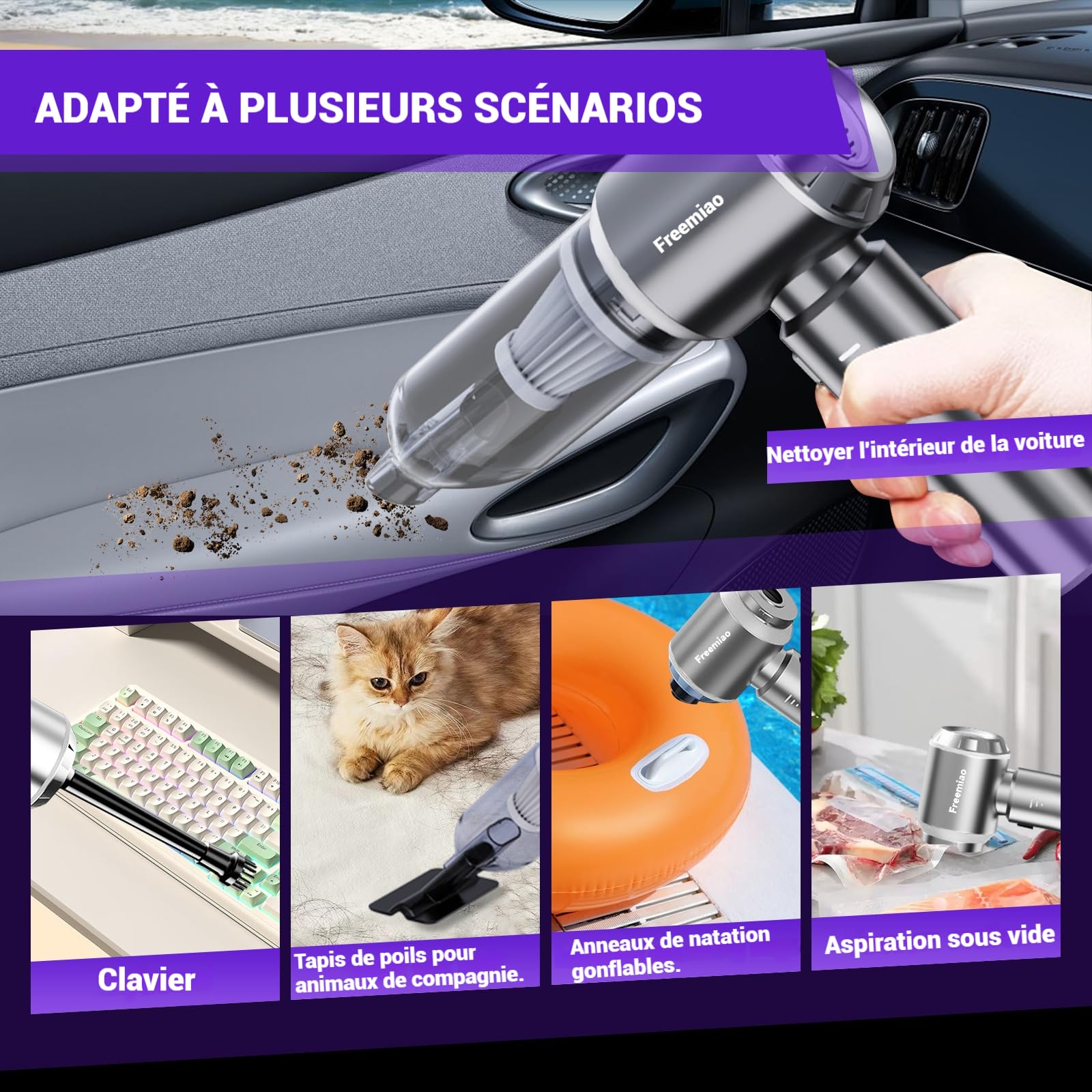 Aspirateur à Main Sans Fil 23000 Pa, Aspiration Cyclonique Puissante, Moteur Sans Balais, Portable Et Rechargeable, Idéal Pour Voiture, Maison Et Poils D'animaux