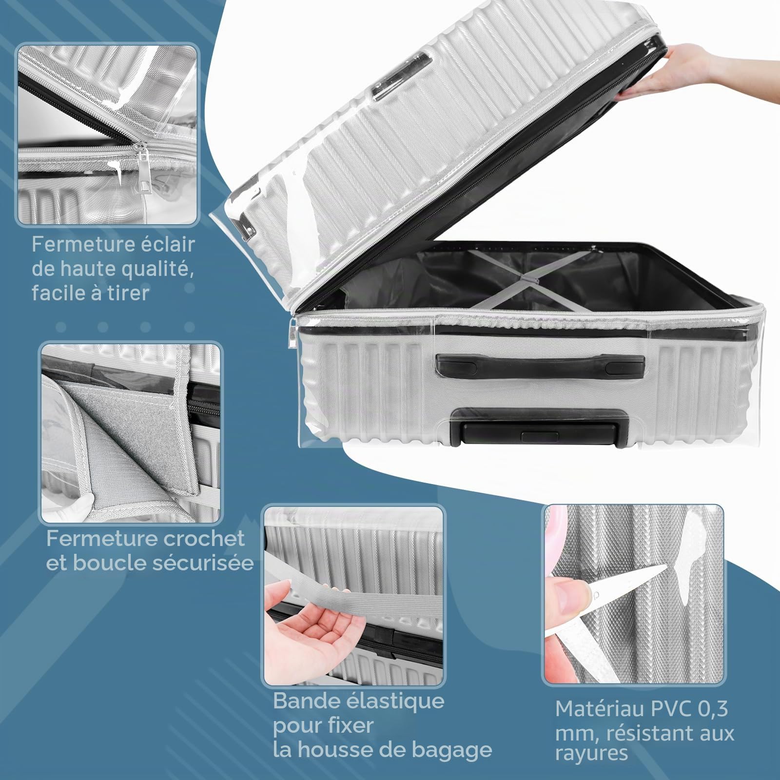 Yotako Housses de protection en PVC transparent, housse de bagage pour valise, protège-bagages conventionnels et housses de fermeture éclair mises à jour, Hyaline, 28zoll, Fermeture éclair