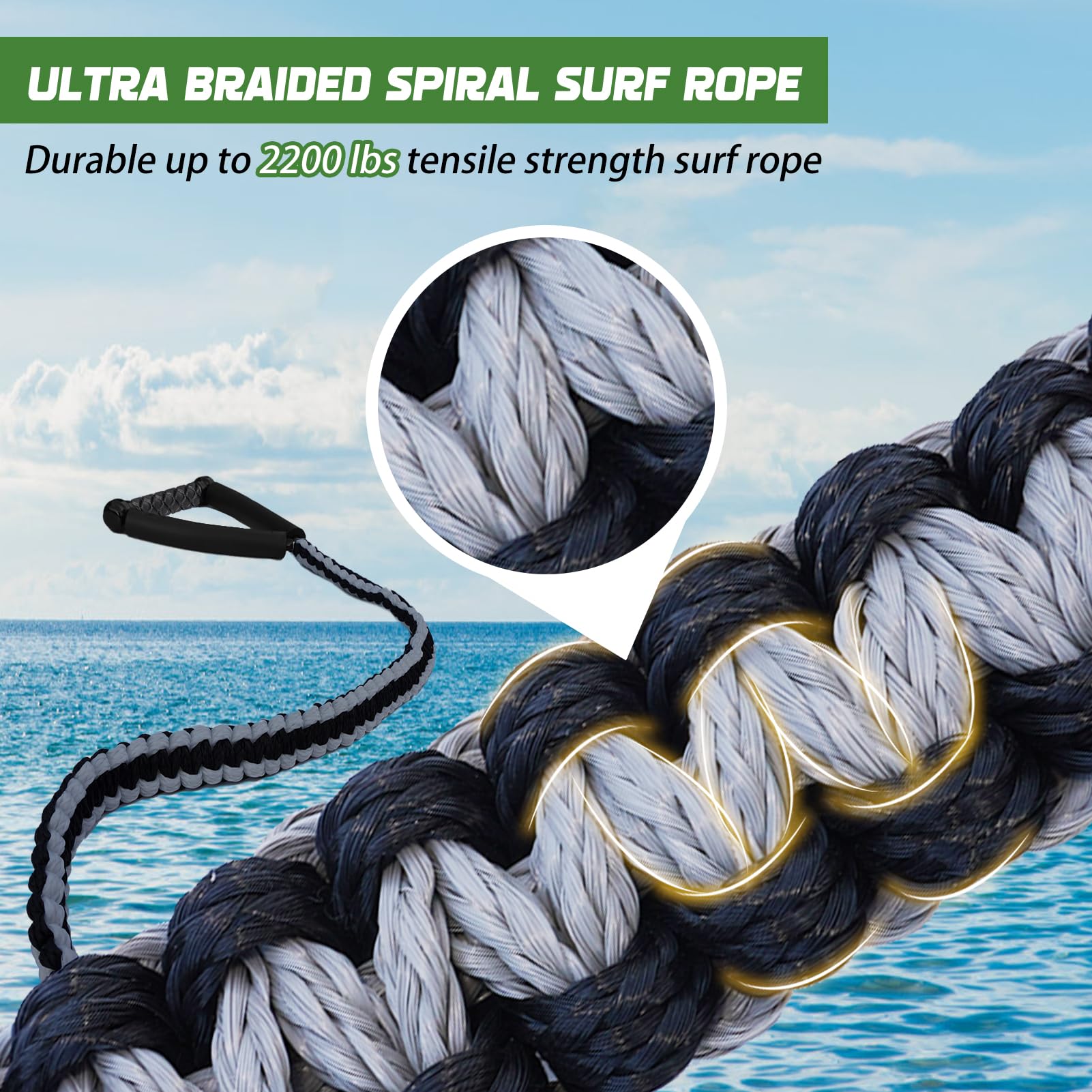 ASVAEVAS 25FT Wakesurf Rope and Handle, 6 Sections Adjustable Floating Surf Tow Ropes, Braid Surf Rope for Wake Surfing, Water Sports