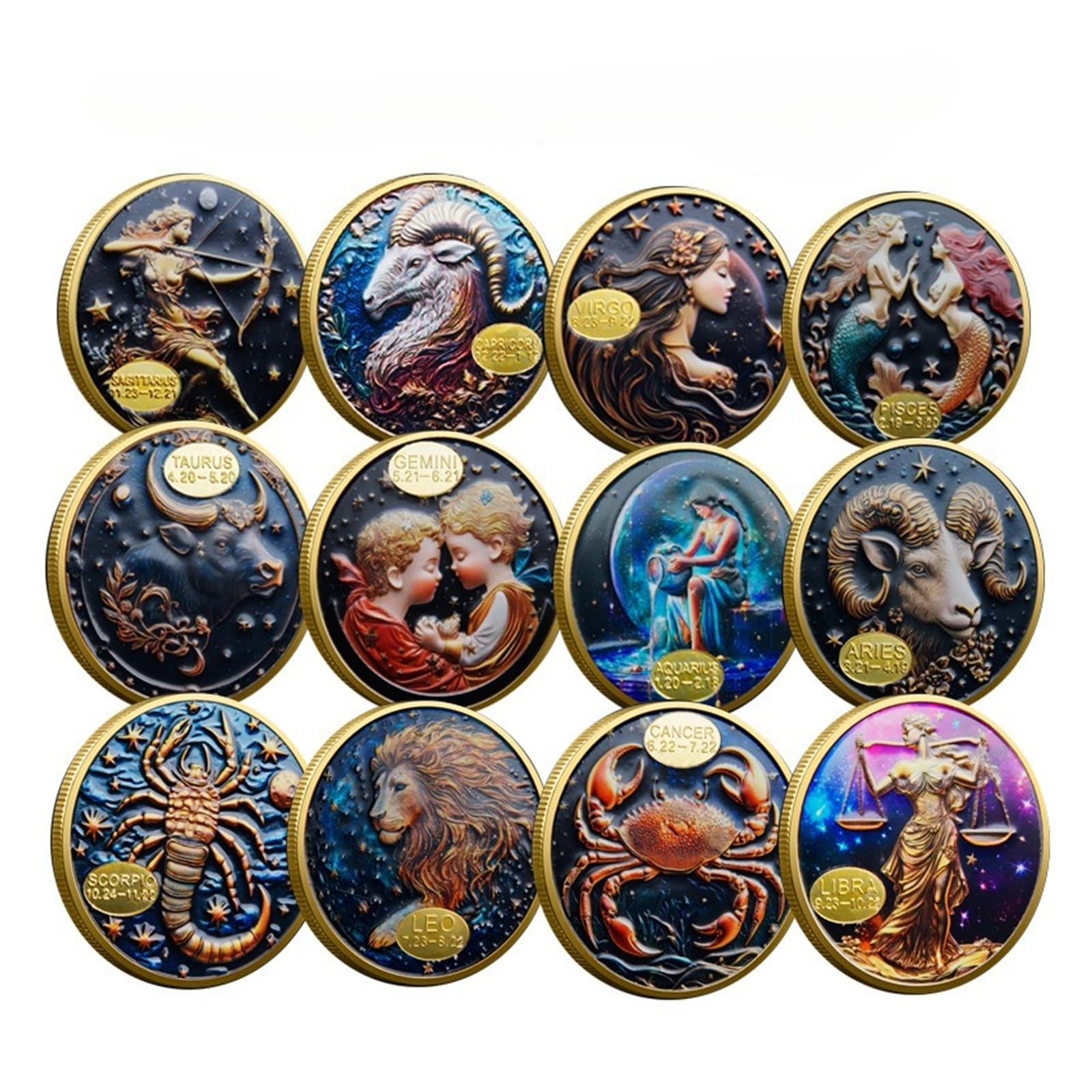 Genérico Monedas Conmemorativas de Doce Constelaciones, Colección de Medallas de Color Metálico