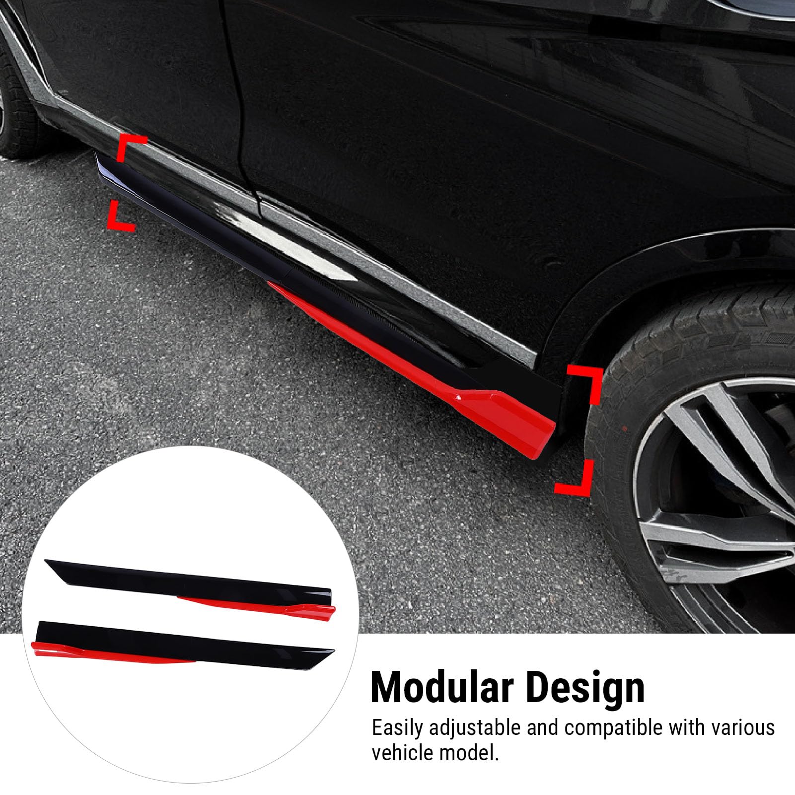 Minigonne Laterali Pannello a Bilanciere Universale ABS Minigonne Laterali Regolabili Estensione Splitter Labbro Elegante Design Aerodinamico per gli Appassionati di Auto 105 (Nero e rosso)