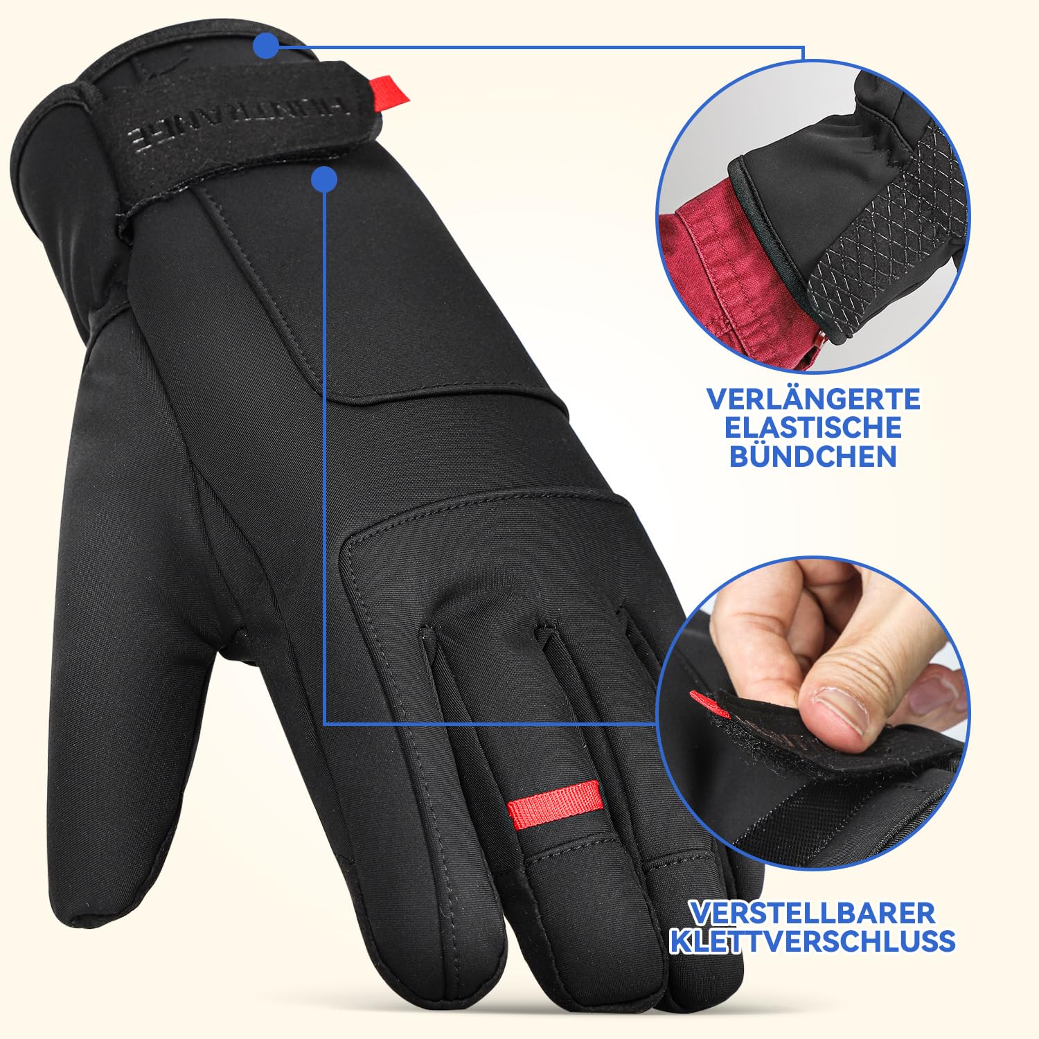 Gants Hiver Homme Femme, Gants de Vélo étanches avec Support pour écran Tactile, Gants Thermiques pour la Course à Pied, le Ski et la Conduite Automobile