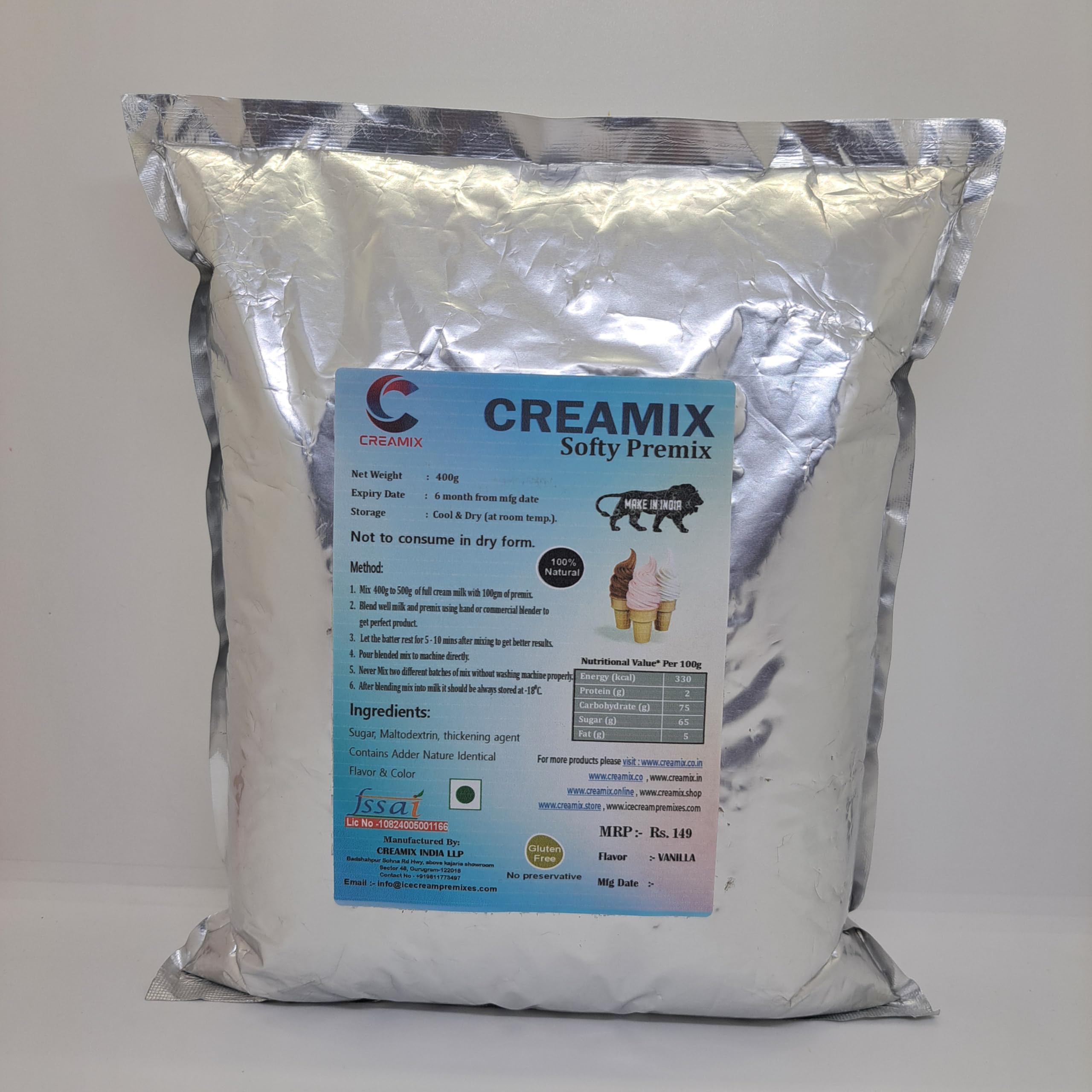 Creamix Softy Premix Vanilla - 400g | Ice Cream Mix Powder | Softy