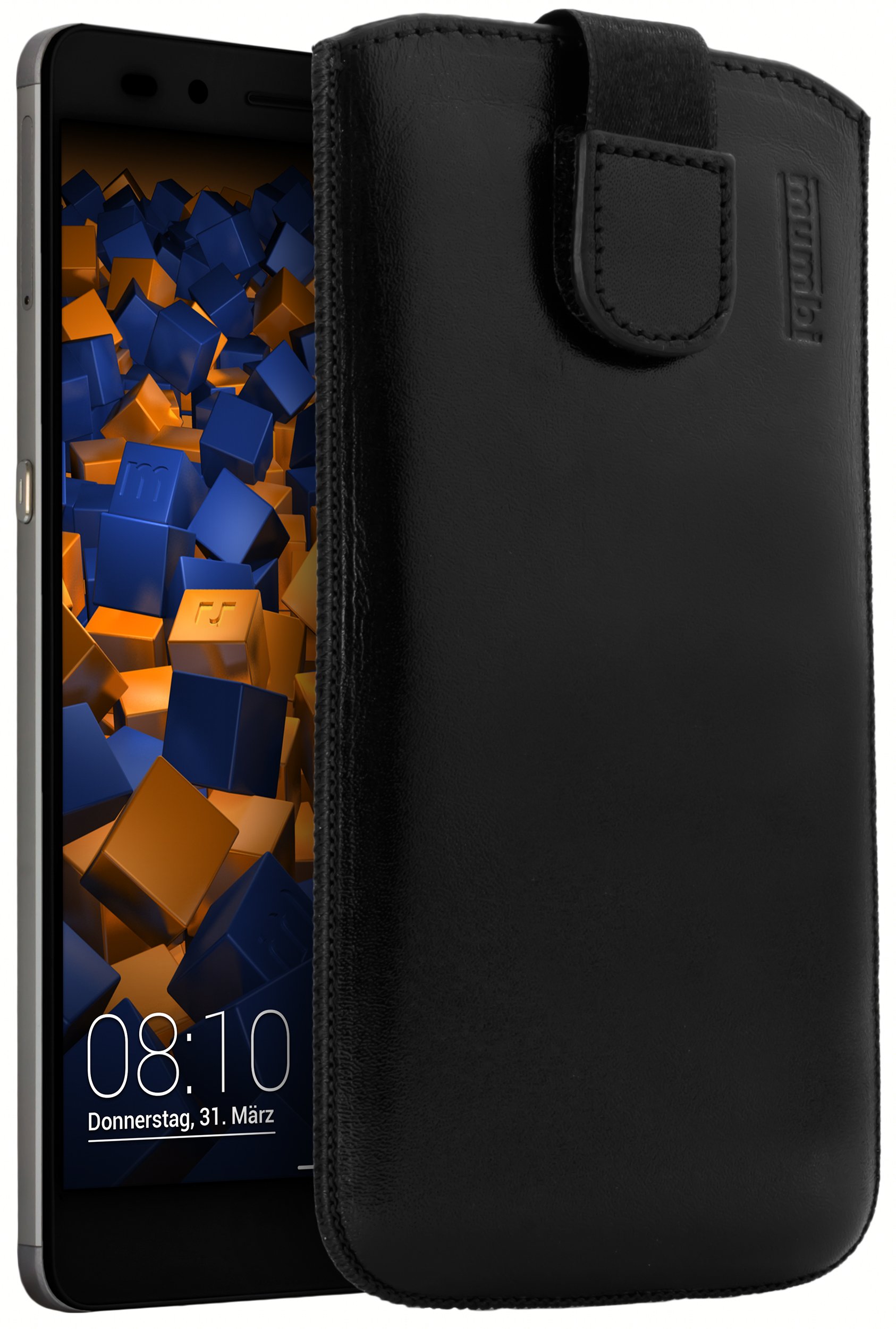 Borsa In Vera Pelle Mumbi Per Huawei P9 – Con Linguetta Estraibile E Protezione Display – Pratica E Sottile – Colore Nero