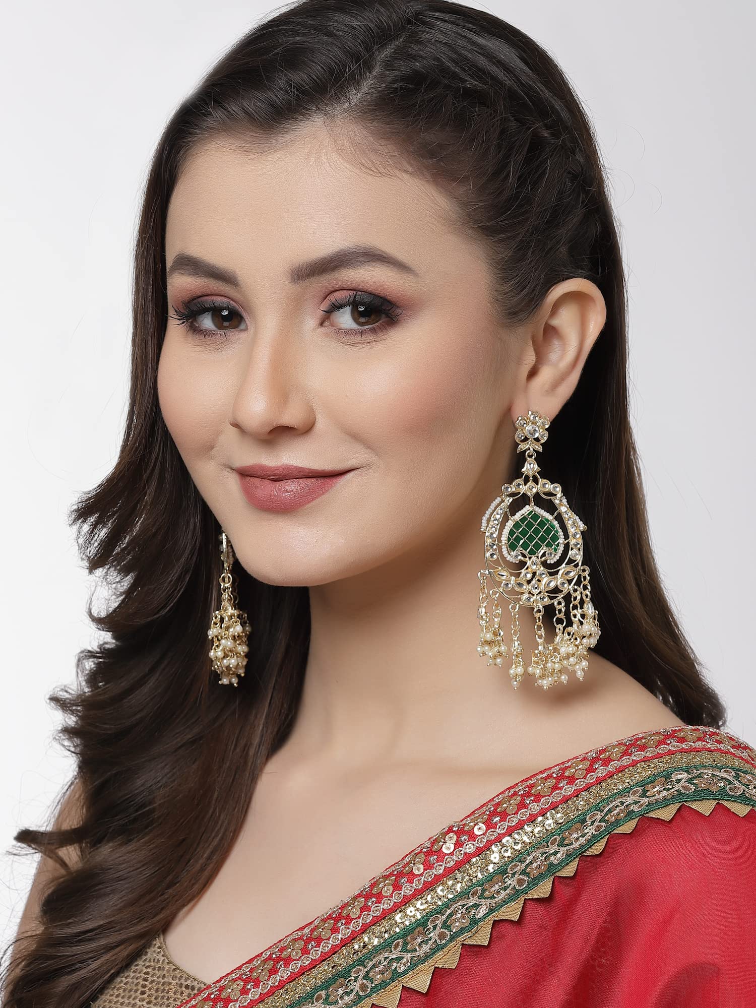 Stylish Traditional Kundan Earrings, Green