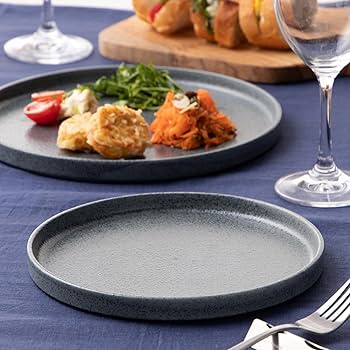 Amazon.co.jp: たたら ラウンドプレート フラット 皿 グレー 陶器 食器