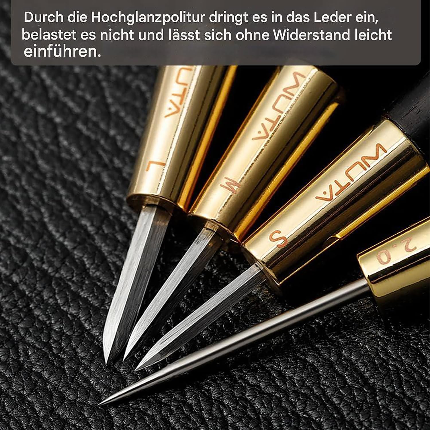 WUTA Leder Ahle Set mit Aufbewahrungsbox, Nähahle Vorstecher aus Messing mit Hartholz Griff, Locher Stanzen Werkzeug für DIY Lederarbeiten, Holzarbeiten, Schneiderarbeiten（S+M+L）