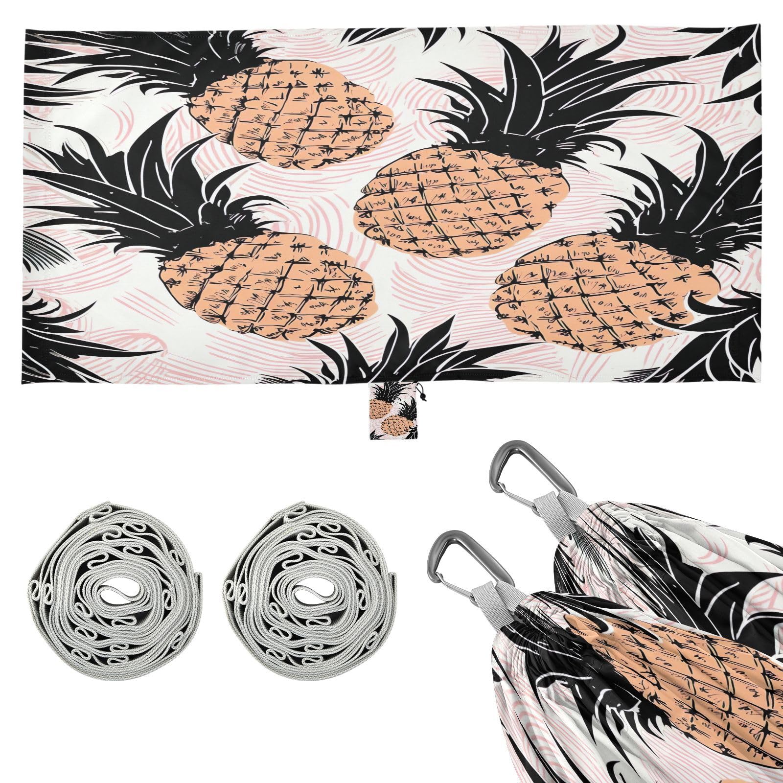 ATTX Pineapples Pattern Camping Hammock - Lightweight & Portable Hammocks, Heavy Duty 330lbs Capacity for Indoor, Hiking, Backpacking, Travel, Backyard, Beach#372