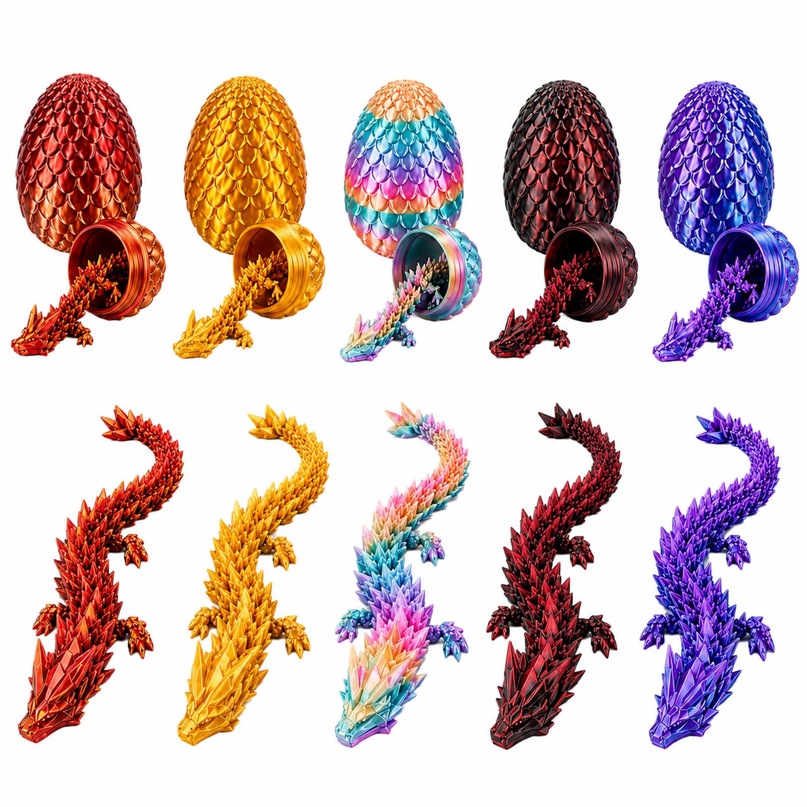 5Pcs 3D Printed Dragon Egg Set, Articulated Dragon for Desk Decor & Fidget