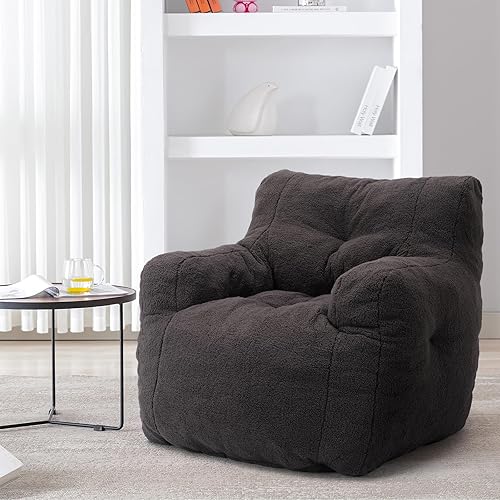 Hommoo Puf grande para adultos con reposabrazos, cómodo puf con relleno de espuma, esponjoso, tela de peluche suave, puf copetudo para dormitorio,
