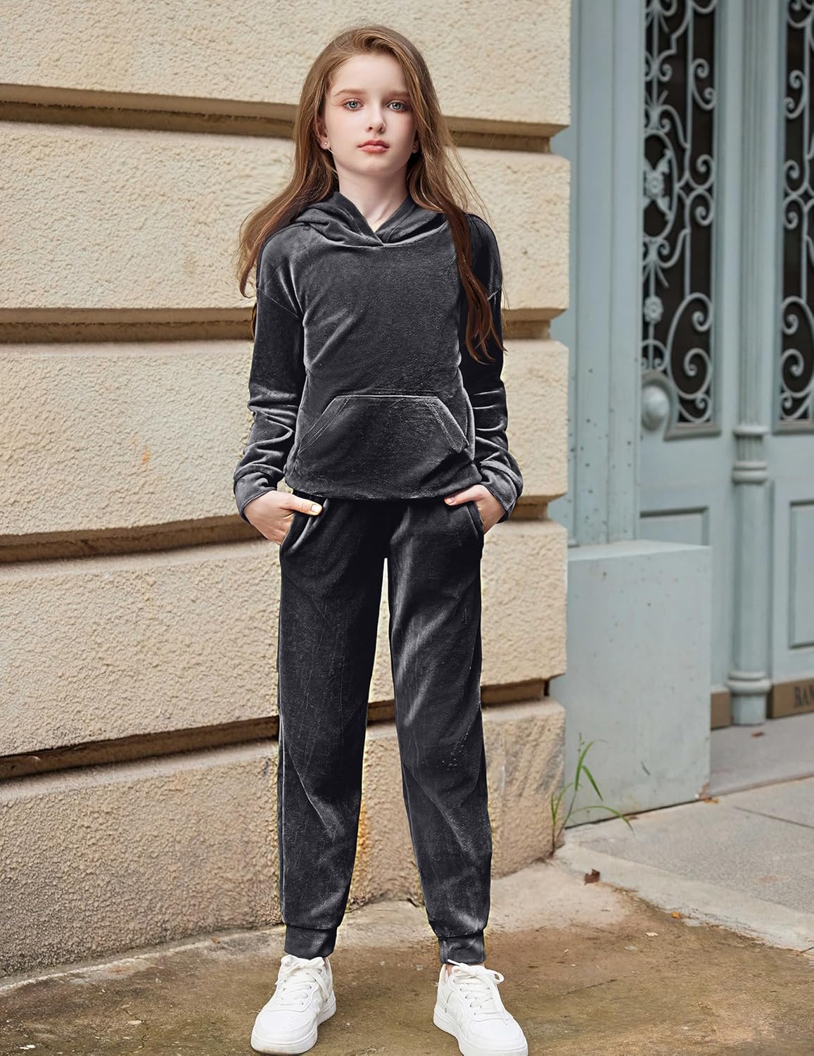 Arshiner Girls Velour 2 Pieces Tracksuits Outfits Athletic Hoodies Sweatshirts and Sweatpants Athletic Clothing Sets - Image 5