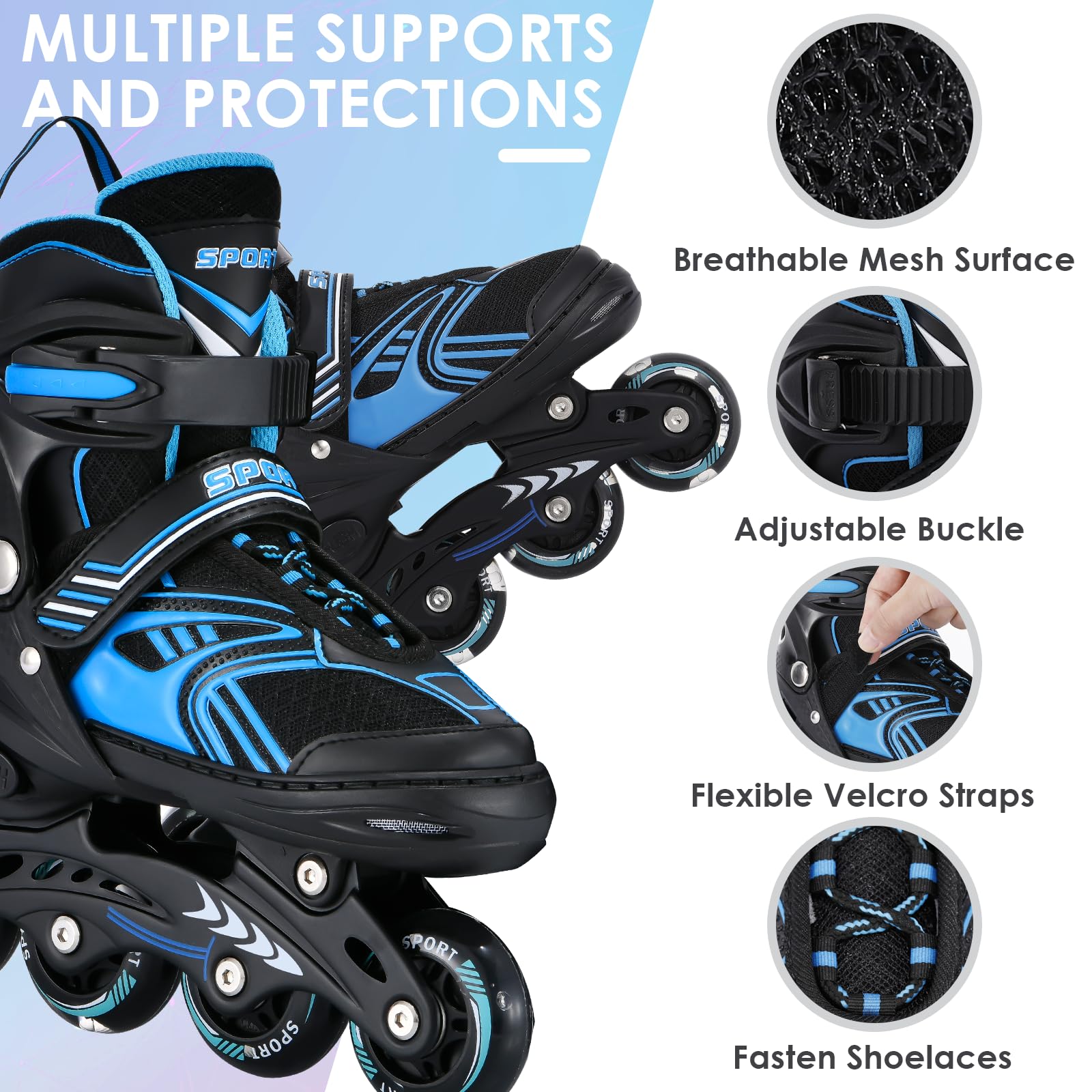 TOMSHOO Pattini in linea Pattini a Rotelle Regolabili 4 Misure, Ruote a LED, Pattini in linea Bambina, Bambini, Ragazzi, Ragazze