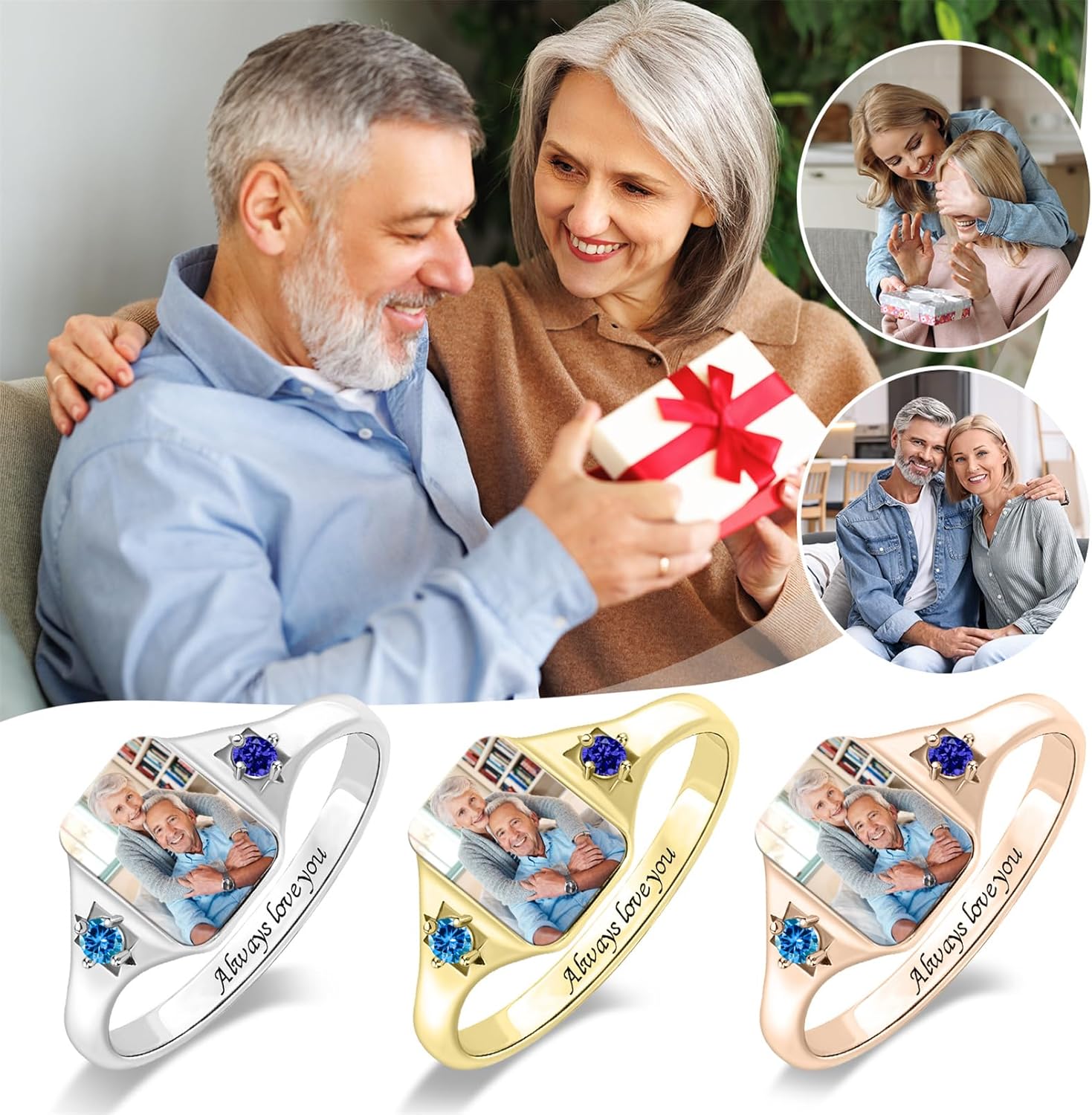 BABOOM Custom Photo Ring for Women Personalized Picture Rings Featuring Heart-shaped Promise Ring Perfect Graduation Gift for Best friend