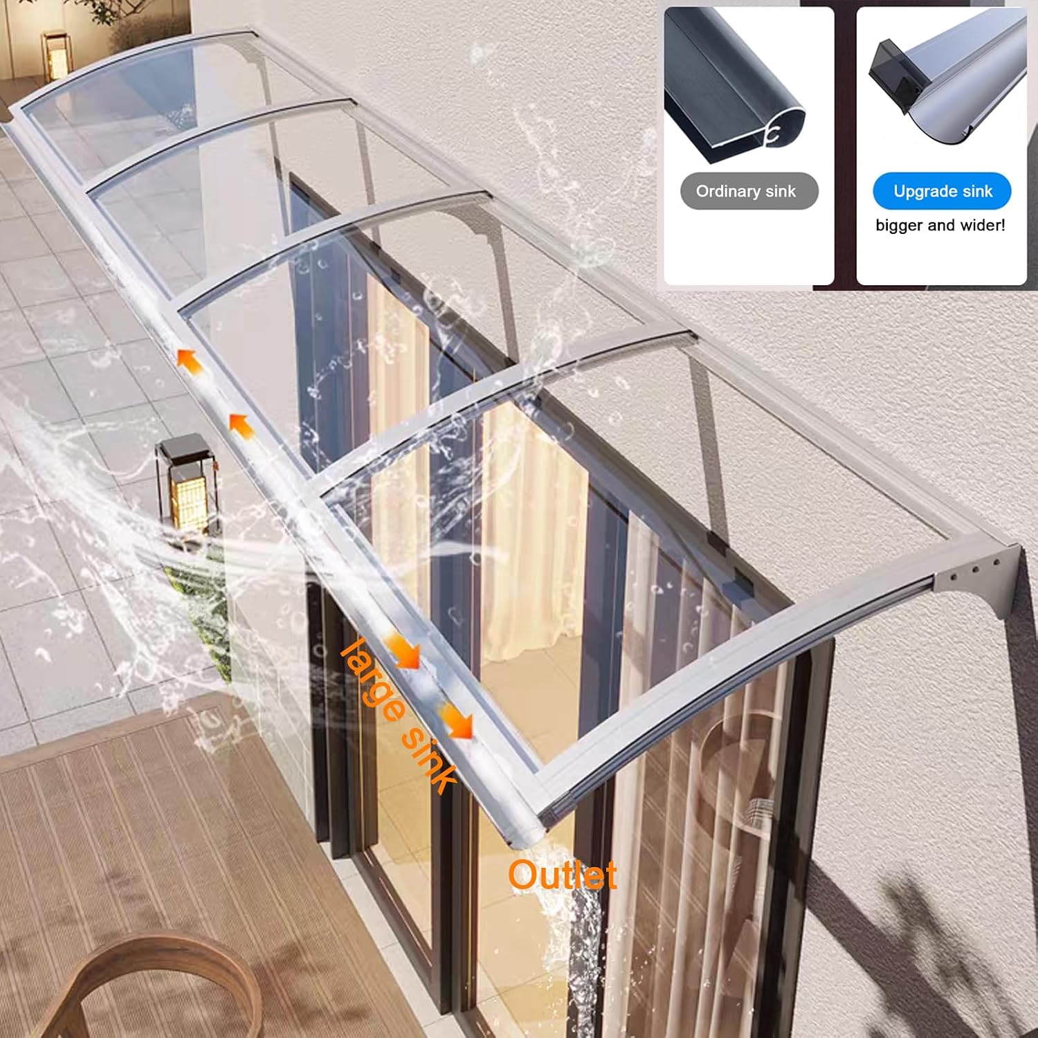 Aluminum Archway Door Canopy, UV Protection Awning for Home Entry, 2.5mm Polycarbonate Cover, Outdoor Window Shade (100x190cm/39 x75)