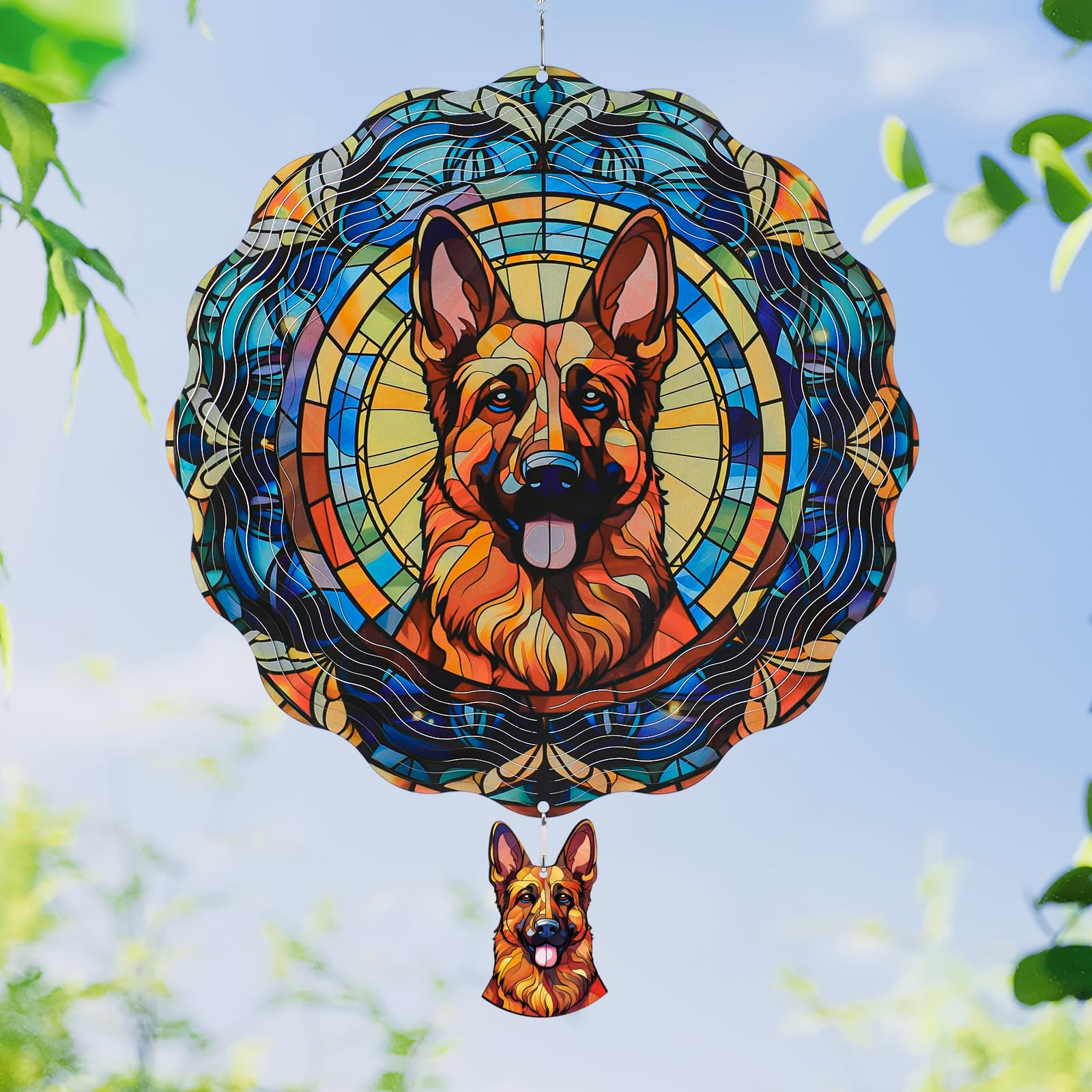 Riletese German Shepherd Wind Spinners Outdoor - 3D Cute Dog for Women, Wind Spinner for Yard Patio Ornament Garden Decor, 12 Inch Hanging Kinetic Metal Wind Spinners Sculpture
