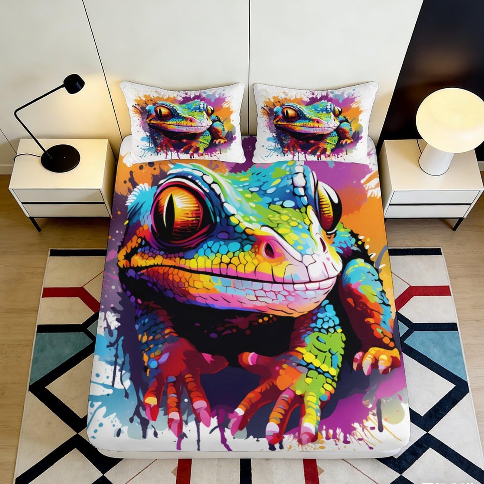 3D Printed Vibrant Frog Fitted Sheet Microfiber Soft Colourful Animal Bed Cover for Bedroom Dorm Mattress Decor 90x200x25cm