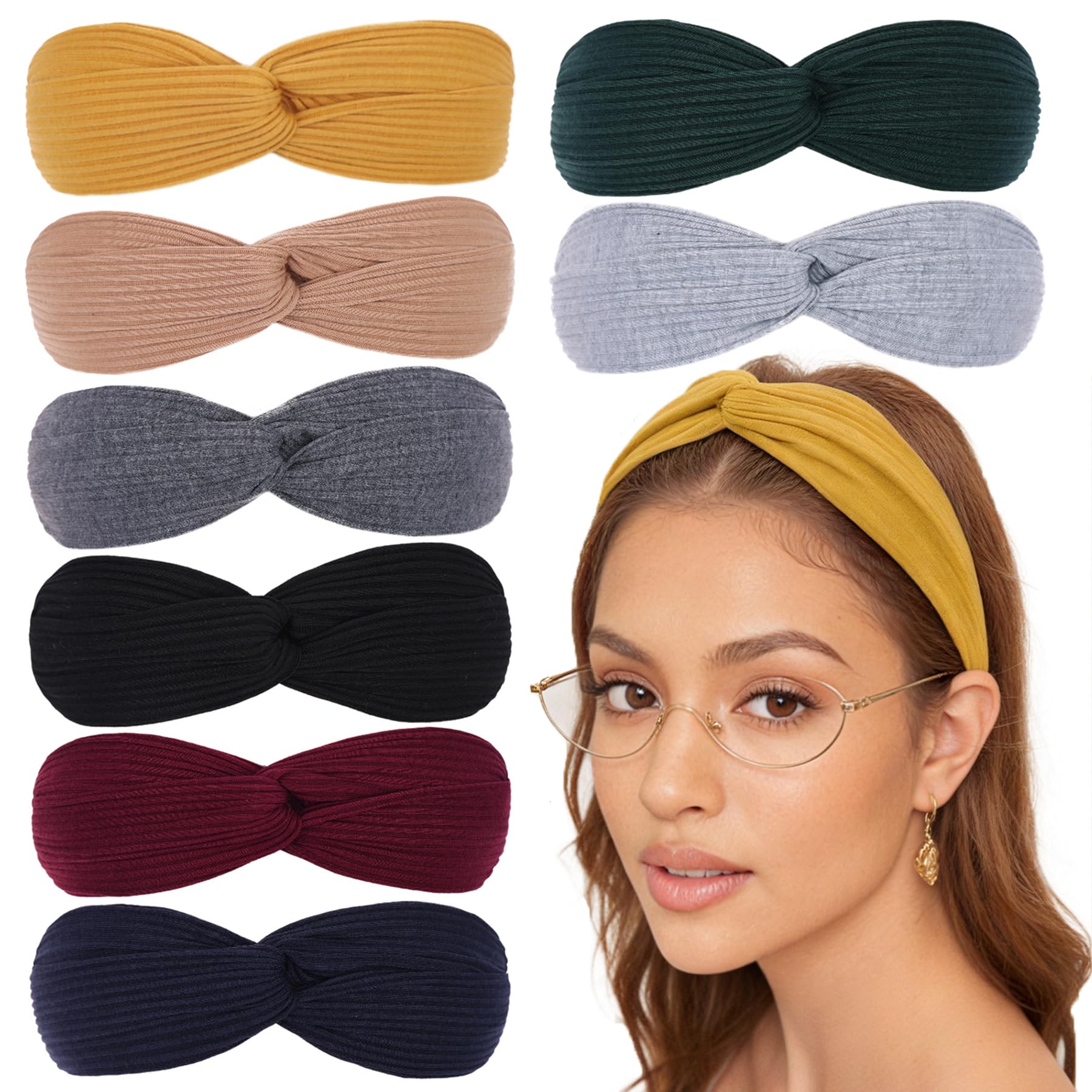 XTREND 8 Pcs Headbands for Women Twist Cross Knotted Elastic Head Bands Non Slip Yoga Workout Soft Solid Color Head Band Simple Versatile Hair