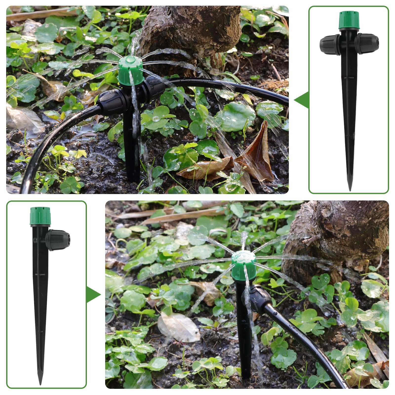 TOROKOM 35 gotas de riego, 2 formas bloqueables de riego por goteo, piezas de manguera de 1/4 pulgadas, 360 grados, ajustable, 8 agujeros, flujo de agua, gotero, bloqueo, riego de jardín, verde — view 7
