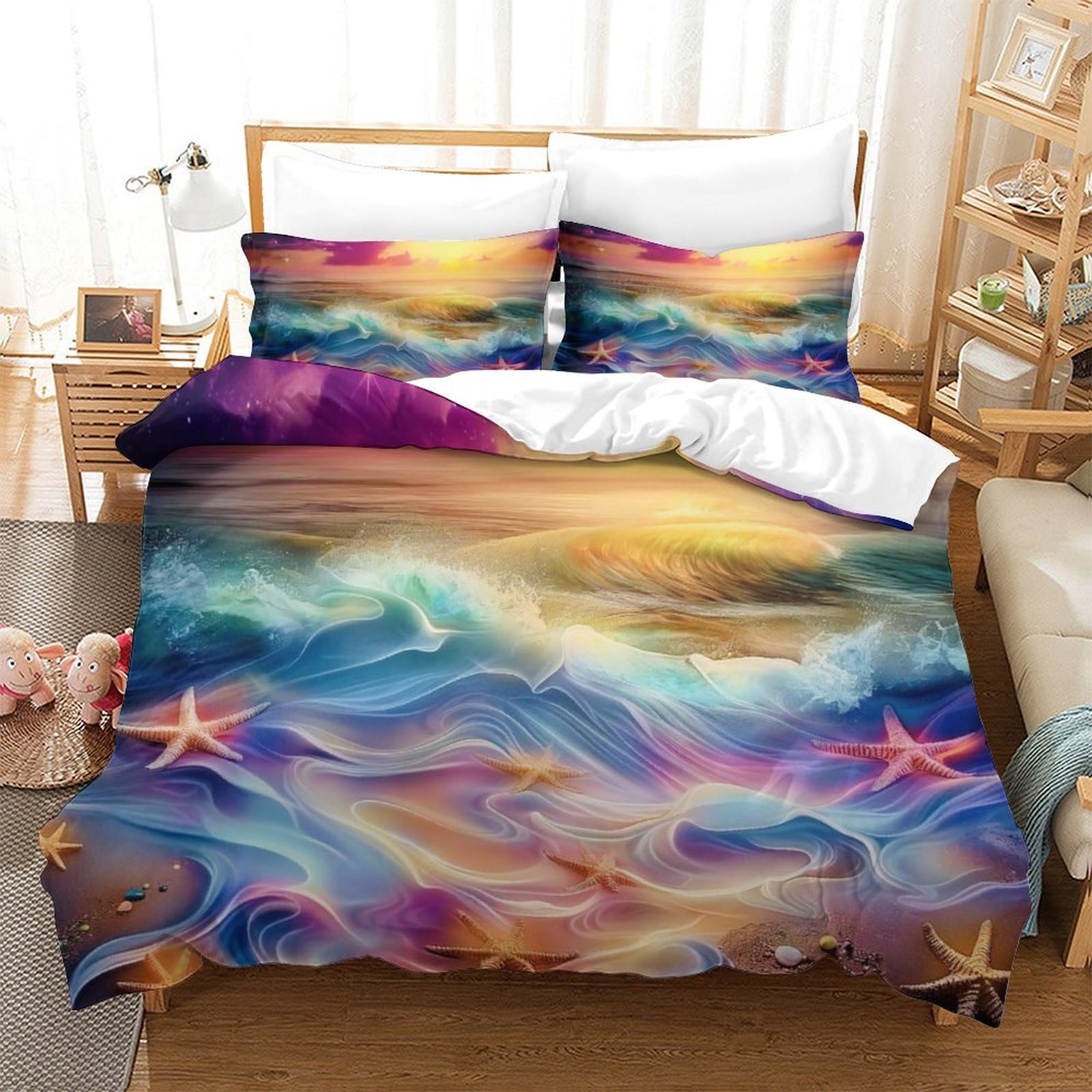 Parure de lit plage 3D en microfibre 260x220cm pour transformer la chambre ado style vacances