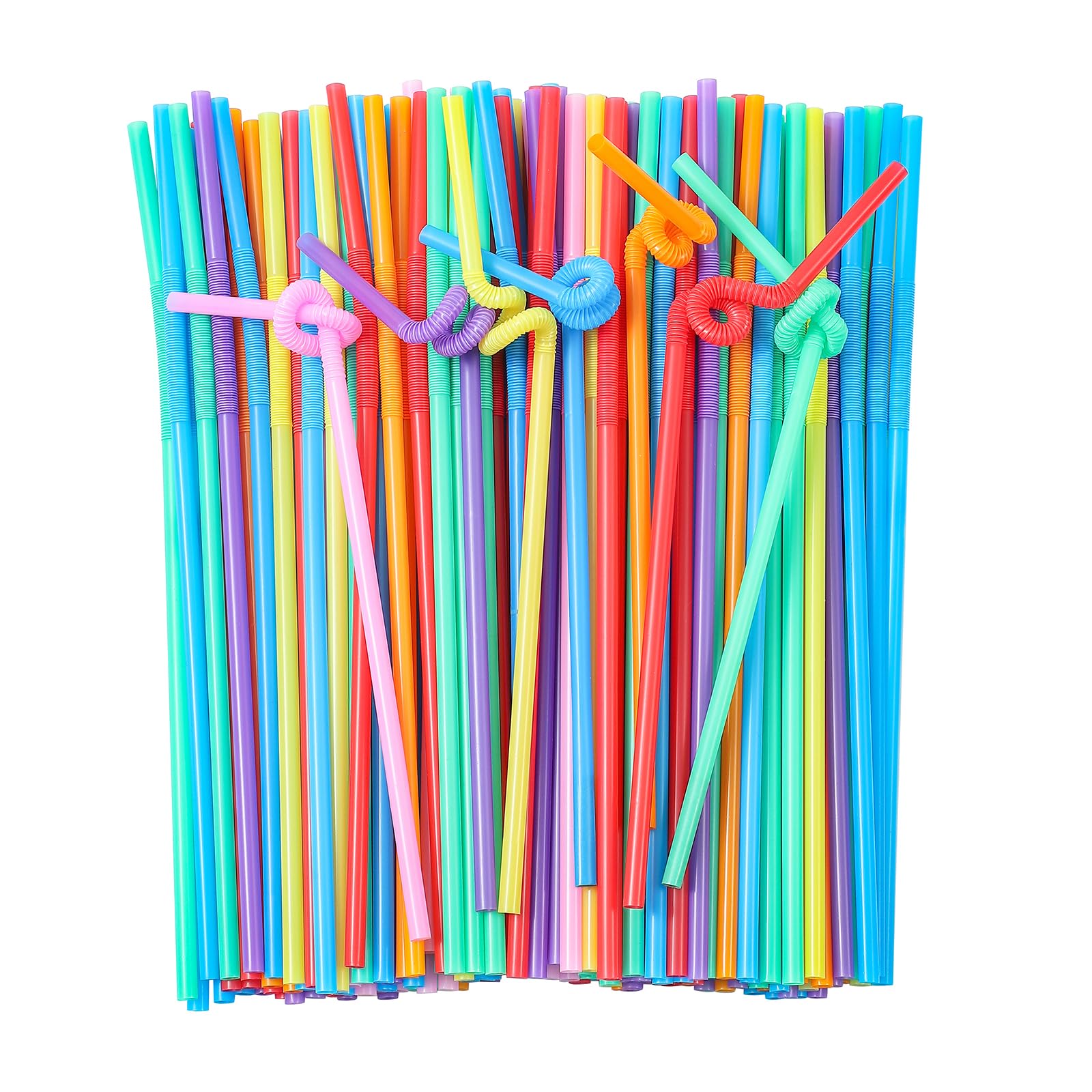 [200 Pack] 10.24" High Extra Long Flexible Plastic Straws, Disposable Drinking Straws, Colorful Bendy Straws - Assorted Colors
