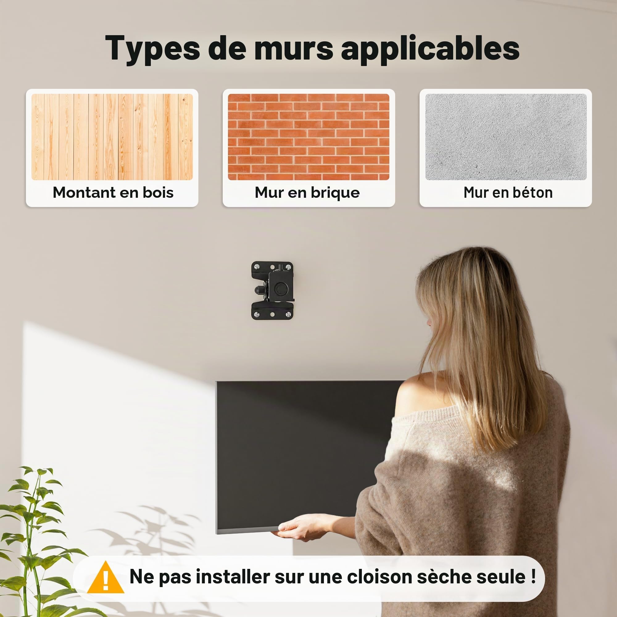 BONTEC Support TV Mural Inclinable et Orientable, Fixation Universelle pour Télévision et Moniteur Plat/Incurvé 13-30 Pouces, VESA 75x75/100x100mm, Charge Max 25kg, Rotation 360°