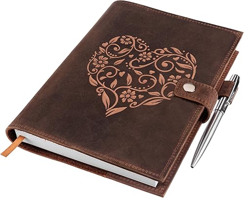 Miniatura 9 de moonster Cuaderno de cuero recargable forrado – Diarios para mujeres con forma de corazón en relieve – Cuaderno de cuero hecho a mano con soporte