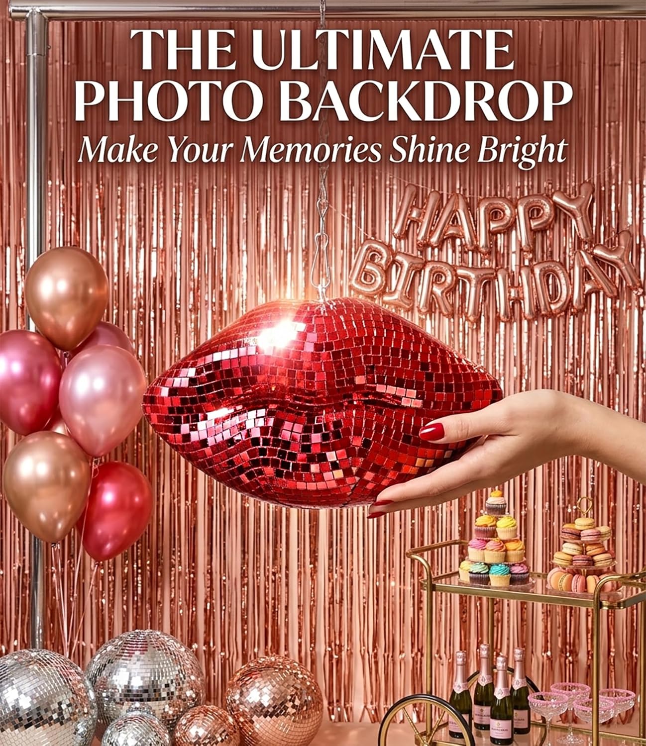Red Lips Disco Ball Decor, Hanging Disco Ball Ornament, Lip-Shaped Pop Art Decoration, Cute Handmade Gift for Bedroom, Wedding, Retro Party, Home, Christmas (Red)