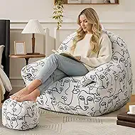 Peace nest Bean Bag Chair with Memory Foam Filled Ultra Soft Jacquard Pattern Cover for Adults Comfy Fur Bean Bag Chairs with Armrests Ottoman for Bedroom Living Room Office Dorm Reading Goddesses