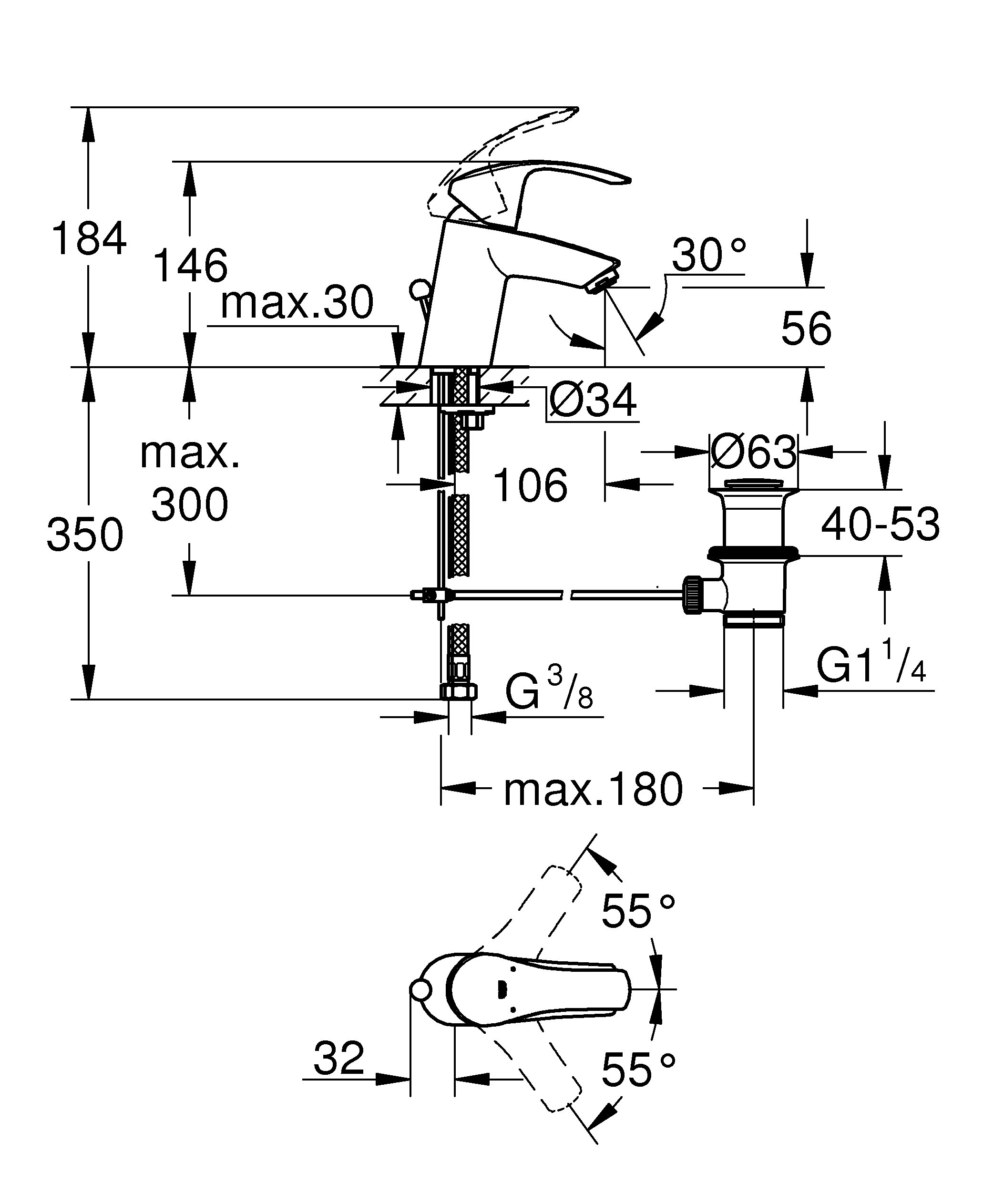 Grohe Eurosmart bateria łazienkowa – jednoręczna bateria umywalkowa, DN 15 rozmiar S, montaż jednootworowy, chrom 23456002, srebrny