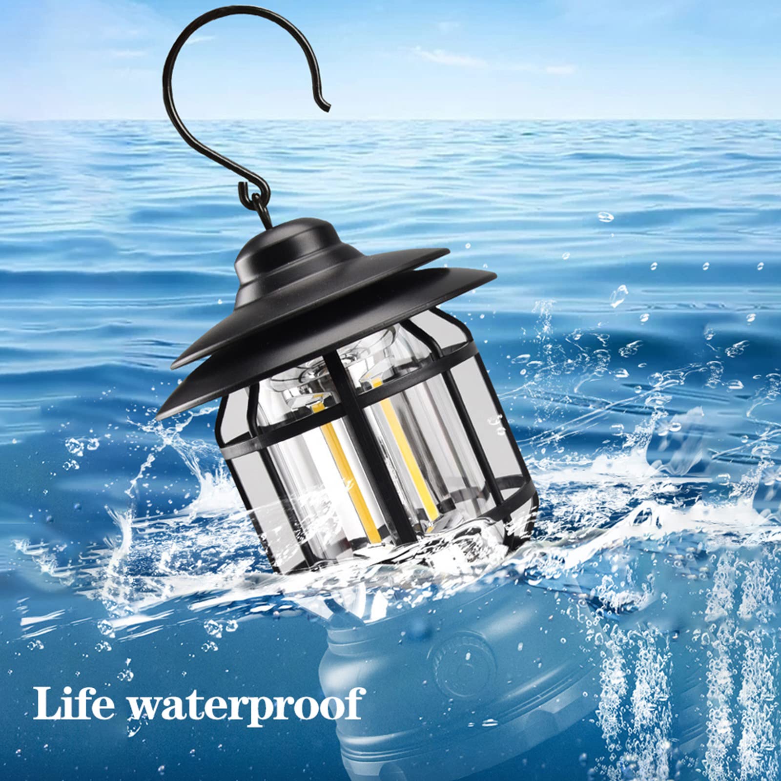 Latarnia kempingowa LED, przenośna wodoodporna lampa ładowana przez USB, vintage, wisząca lampa namiotowa z 2 trybami świecenia, do wędrówek i wędkowania