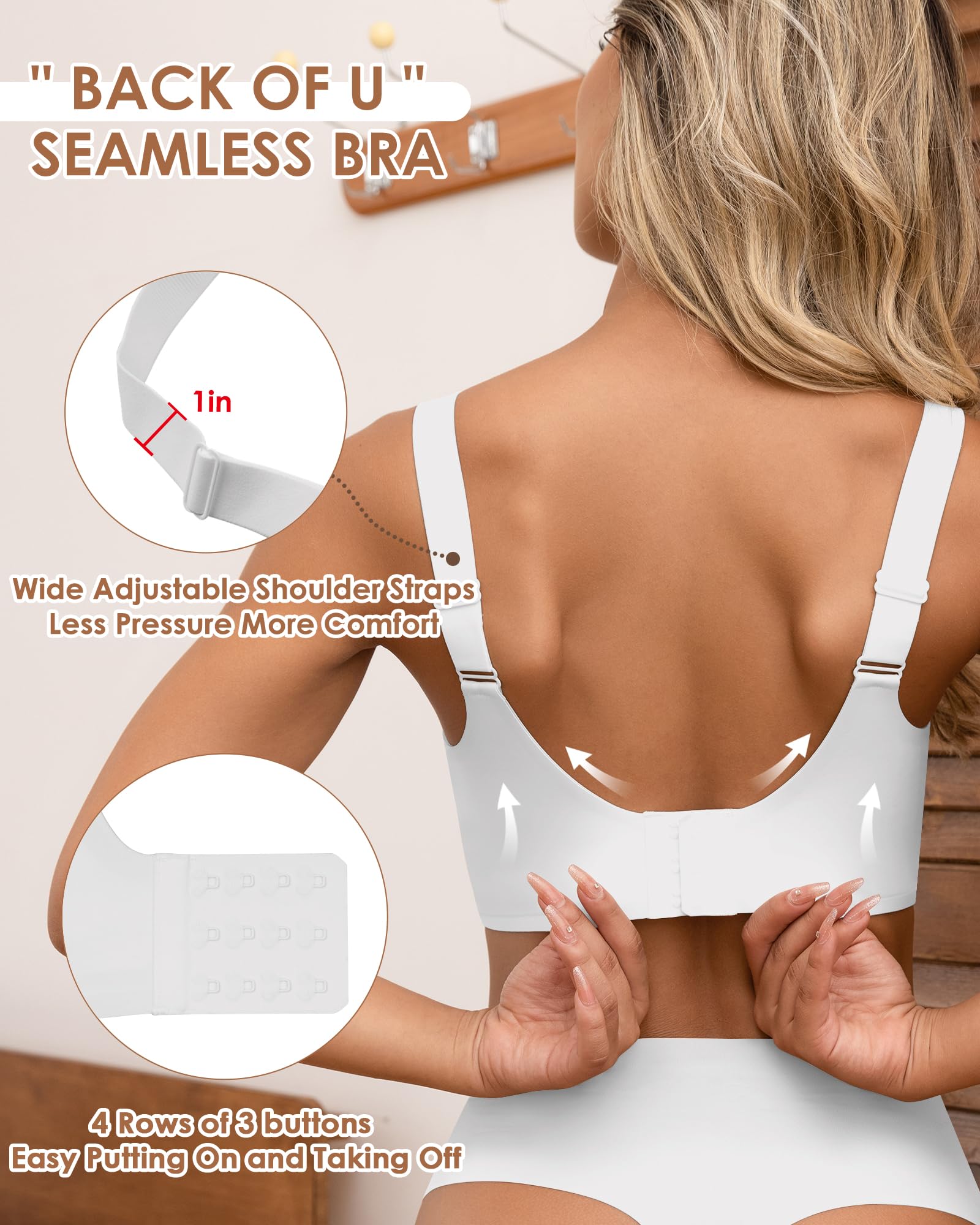 HORISUN Reggiseni Senza Cuciture Reggiseno Push up Wireless a Copertura Totale per Donne Comode Bralette di Supporto con Scollo a V