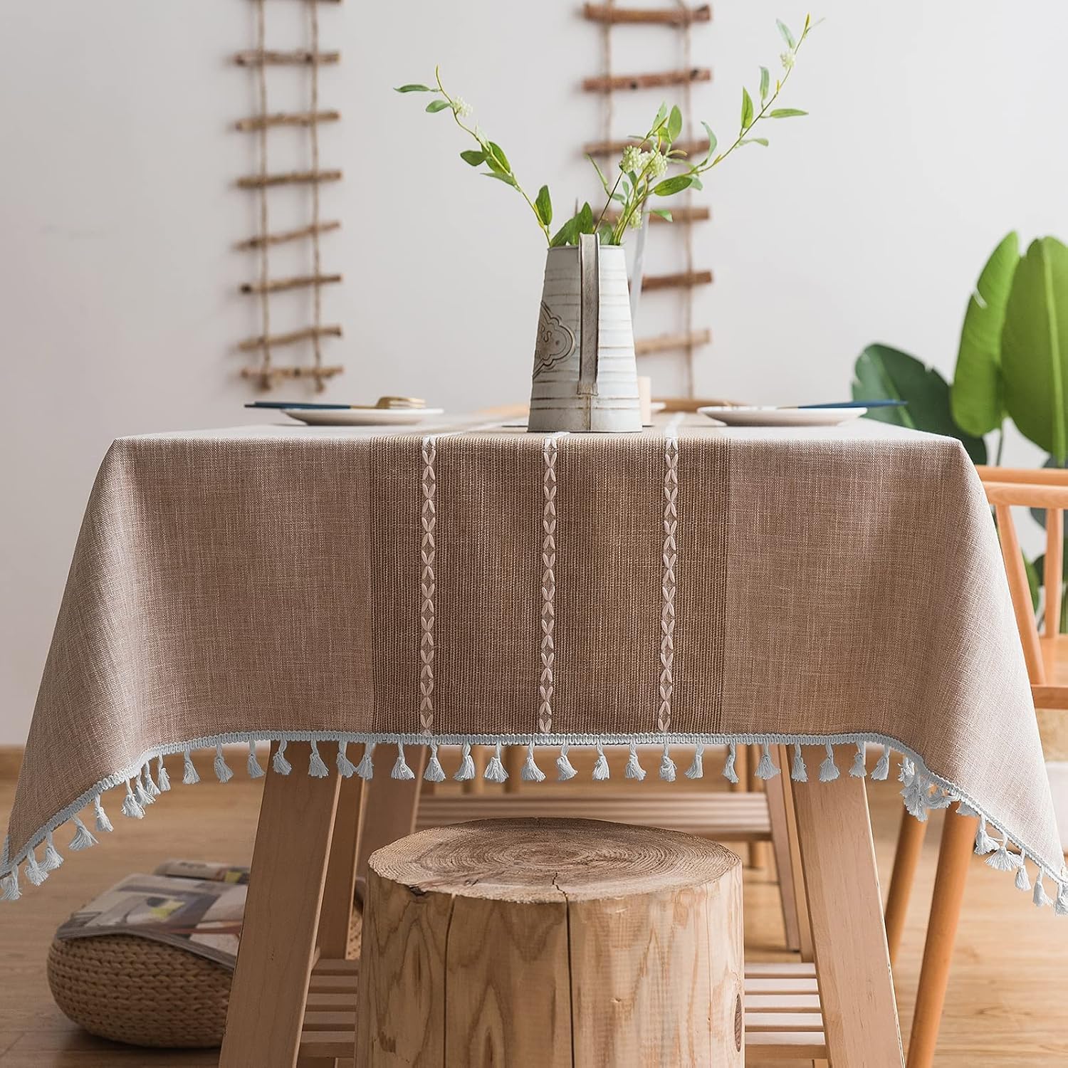 JIALE Cotton Linen Kitchen Dining Tablecloths,Rustic Farmhouse Waterproof Tablecloth