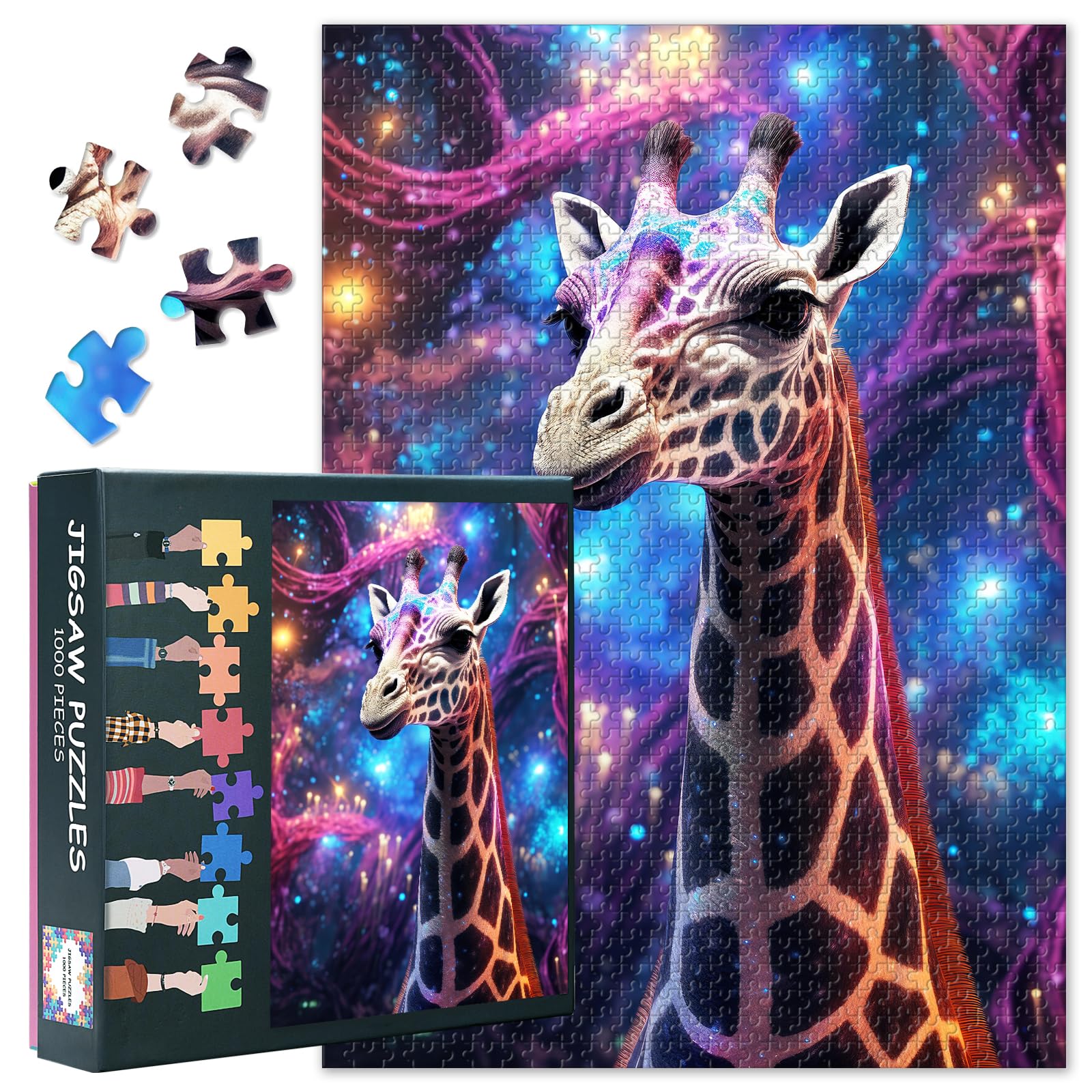 Animal Jigsaw Puzzles 1000 Pieces, Giraffe with Colorful Spots Puzzle for Adults 1000 Pieces, Tree House Puzzles, 19.5 x 27.5 Inch