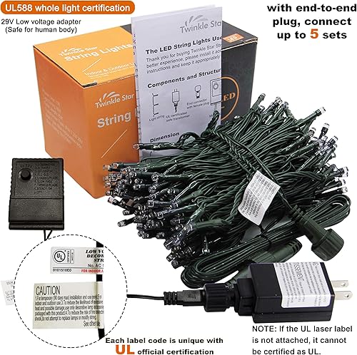 Miniatura 9 de Twinkle Star Guirnalda de 200 luces LED de 66 pies, luces de decoración de Halloween con 8 modos de iluminación, mini tira de luces enchufables para