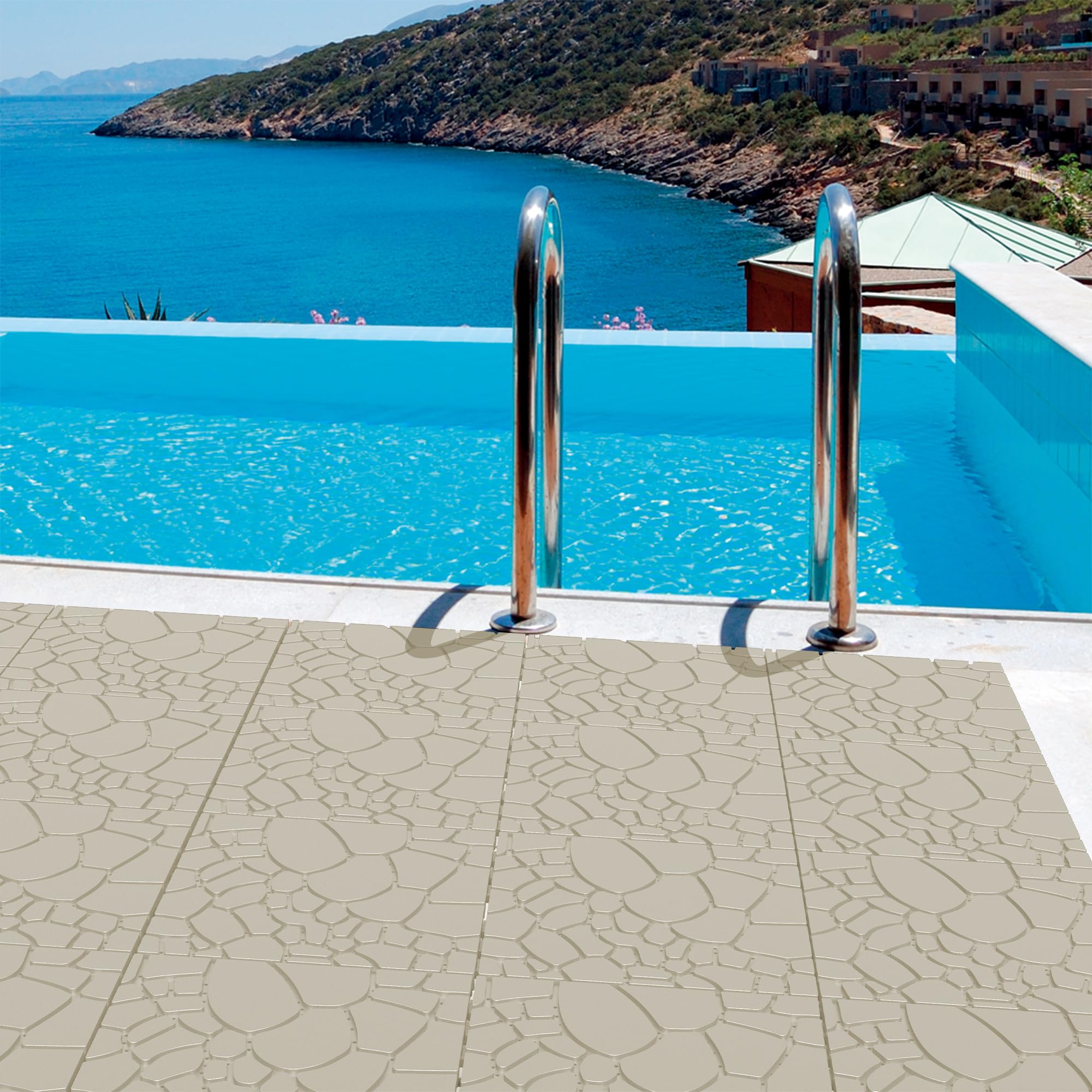 Kunststoff Terrassenfliesen Klicksystem 44er Set 30x30cm Balkonfliesen Wetterfest Bodenfliesen Outdoor Klickfliesen Terrasse Beige wasserdicht rutschfest Drainage DIY Bodenplatten Veranda Garten