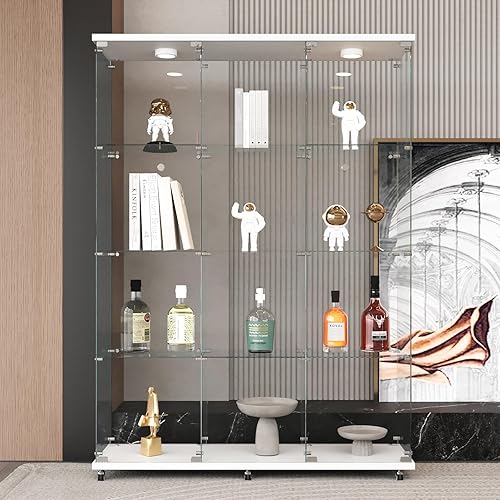 Miniatura 33 de LFT HUIMEI2Y Gabinete de exhibición de vidrio con 4 estantes con puerta y cerradura, gabinetes Curio mejorados, estilo de instalación rápida,